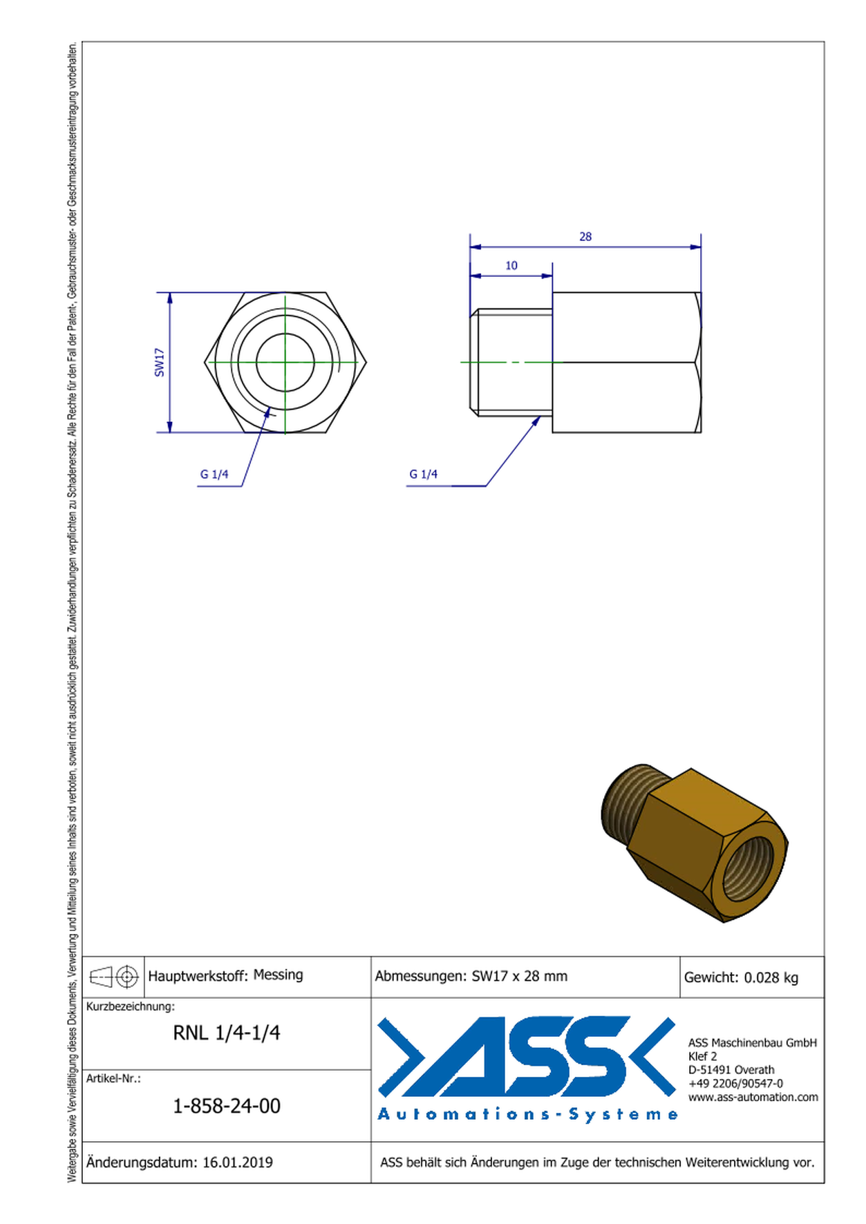 RNL 1/4-1/4 Reducing Nipple