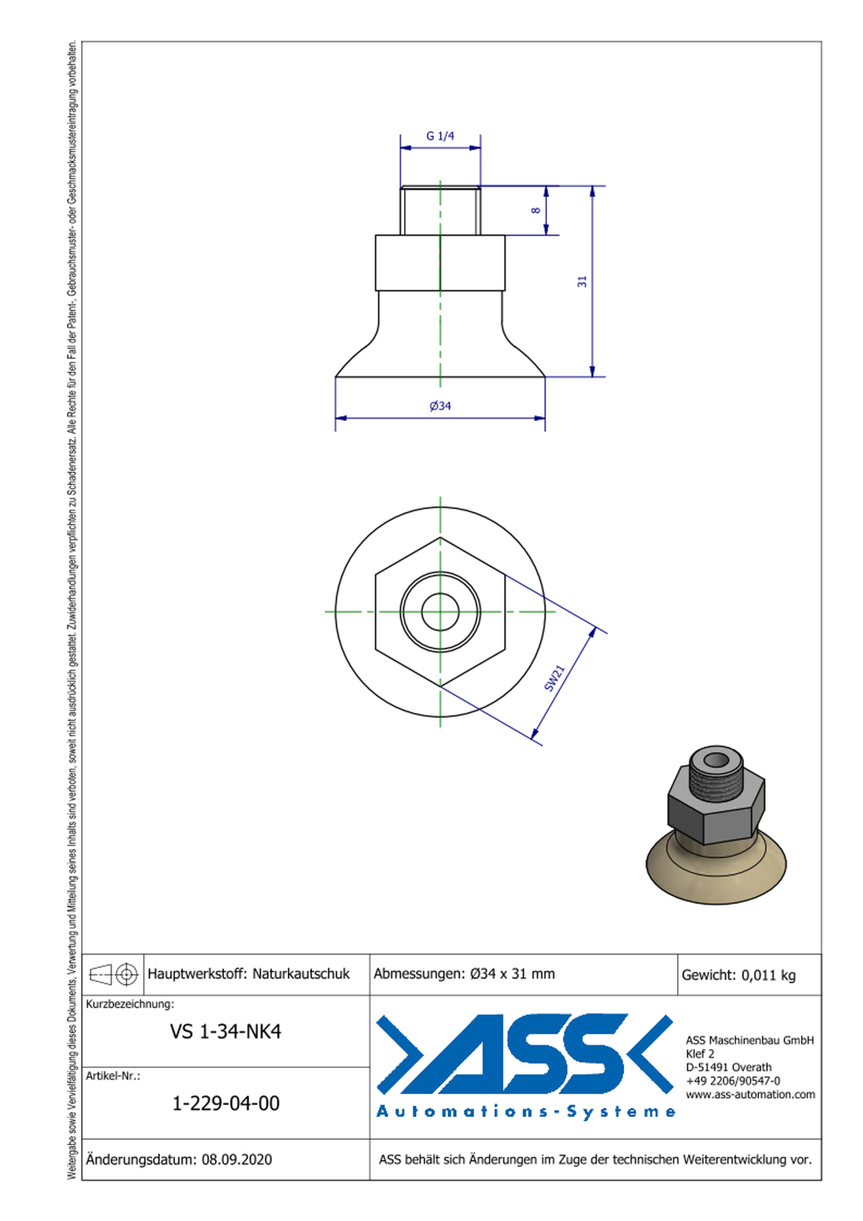 VS 1-34-NK4 Vacuum Cup made of Natural Rubber