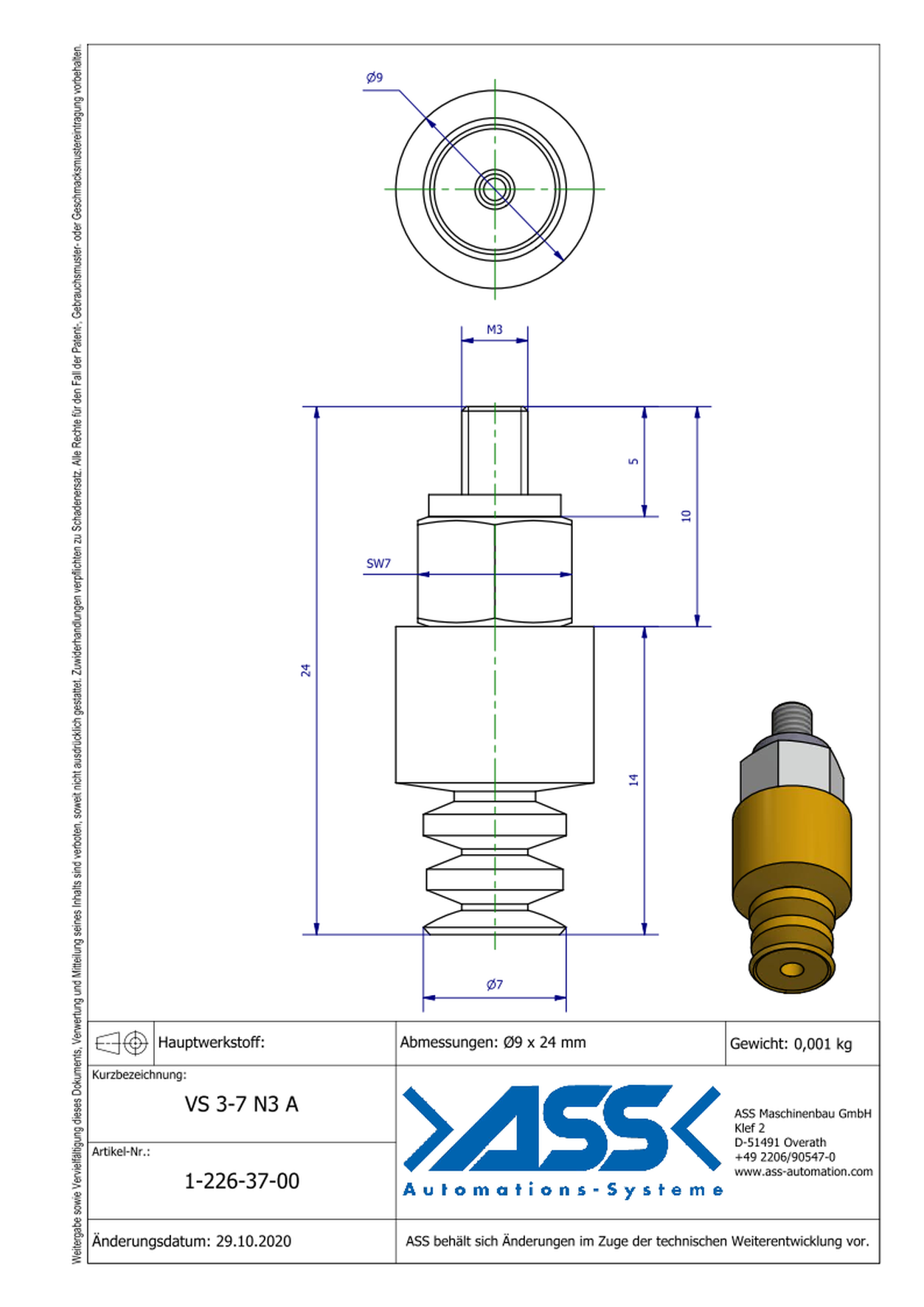 VS 3-7 N3 A Vacuum Cup, 3 Bellows, anti-static, Micro Series