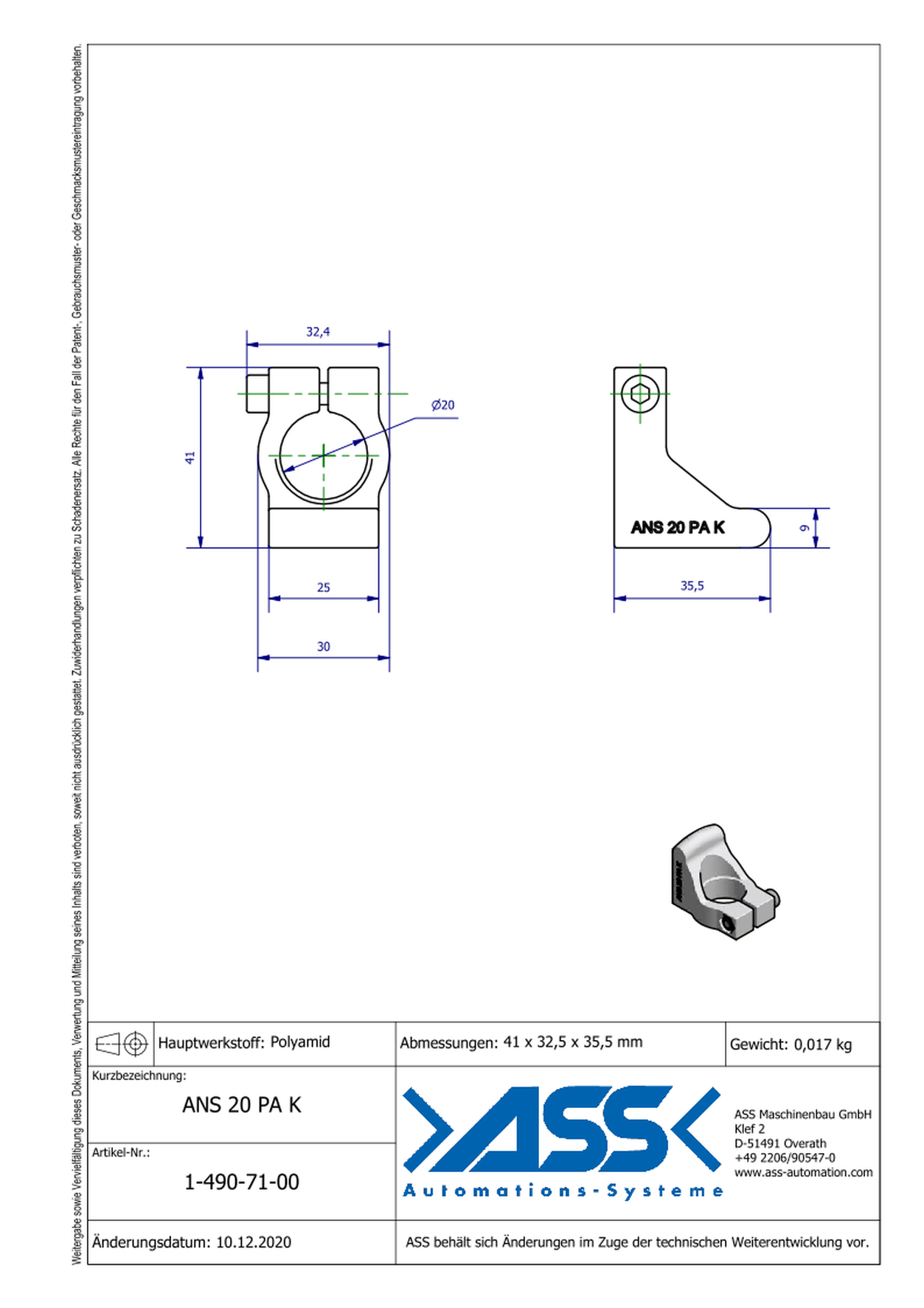 ANS 20 PA K Holding Bracket made of Polyamide, convex