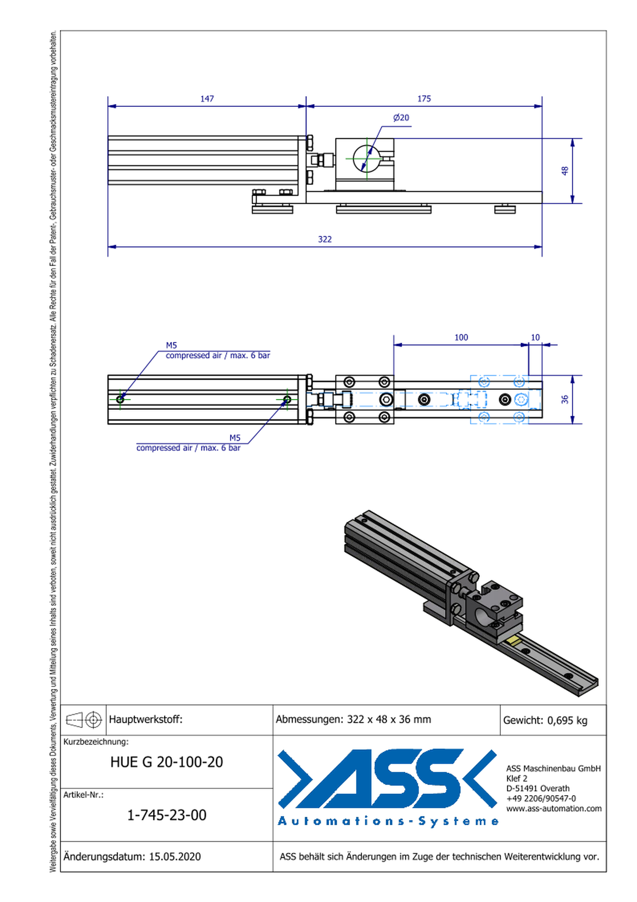 HUE G 20-100-20 Slide Unit with Sliding Guide