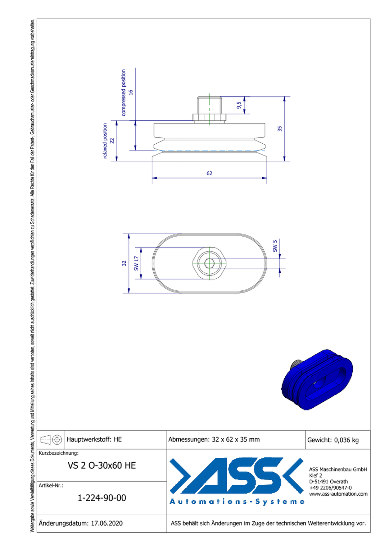 VS 2 O-30x60HE Vacuum Cup, Oval, 2 Bellows