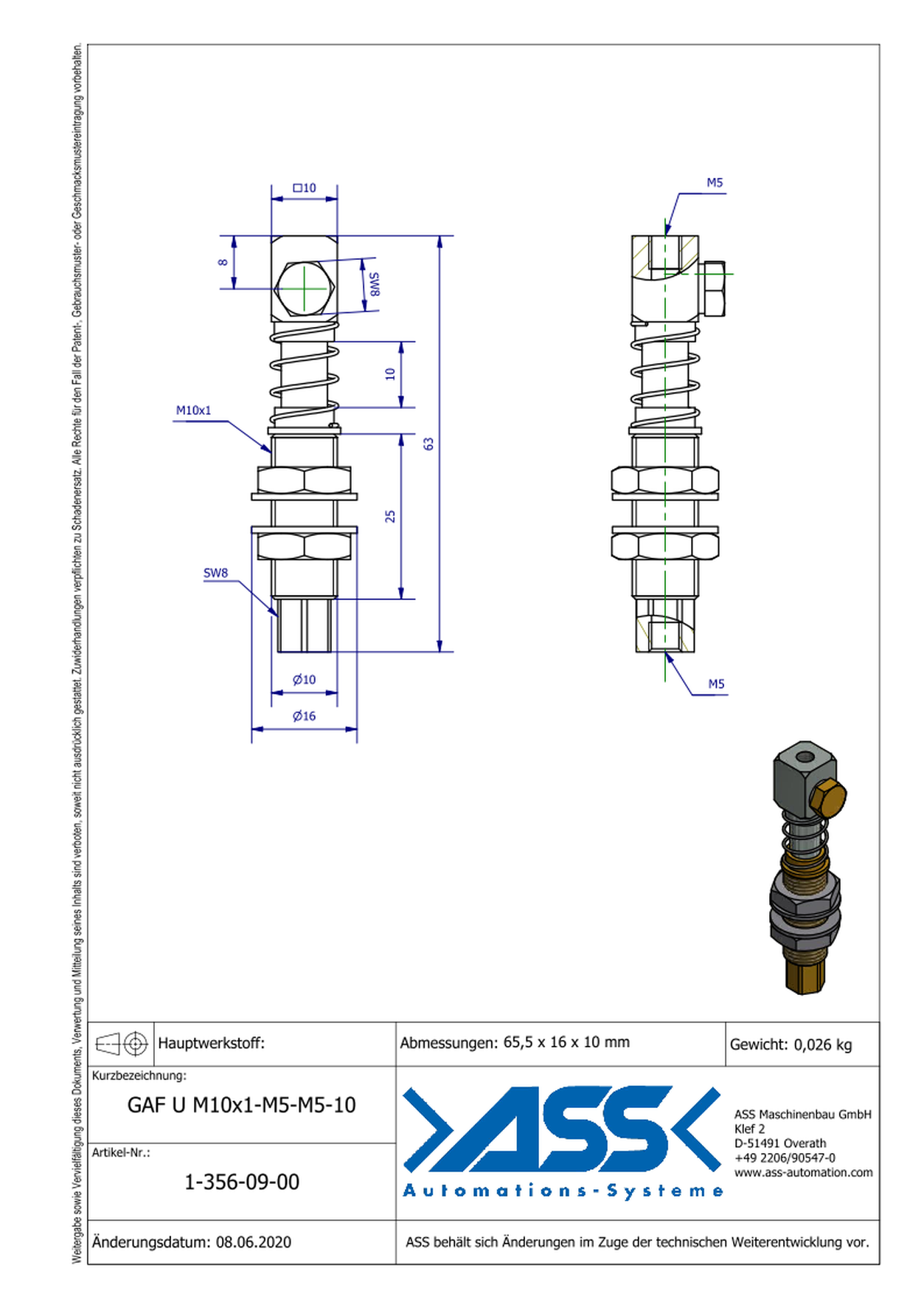 GAF U M10-M5-M5-10 Spring Loaded Gripper Arm with Air Duct