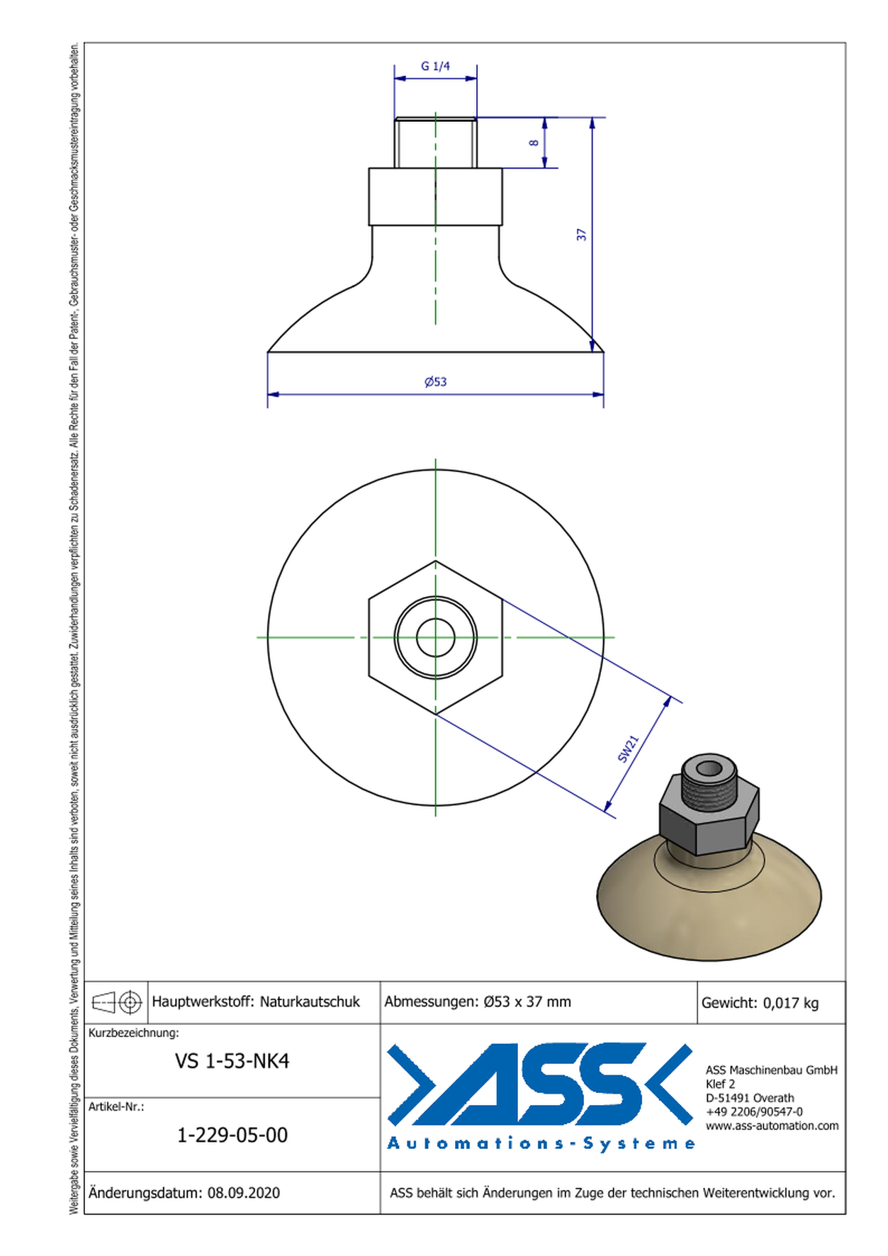 VS 1-53-NK4 Vacuum Cup made of Natural Rubber