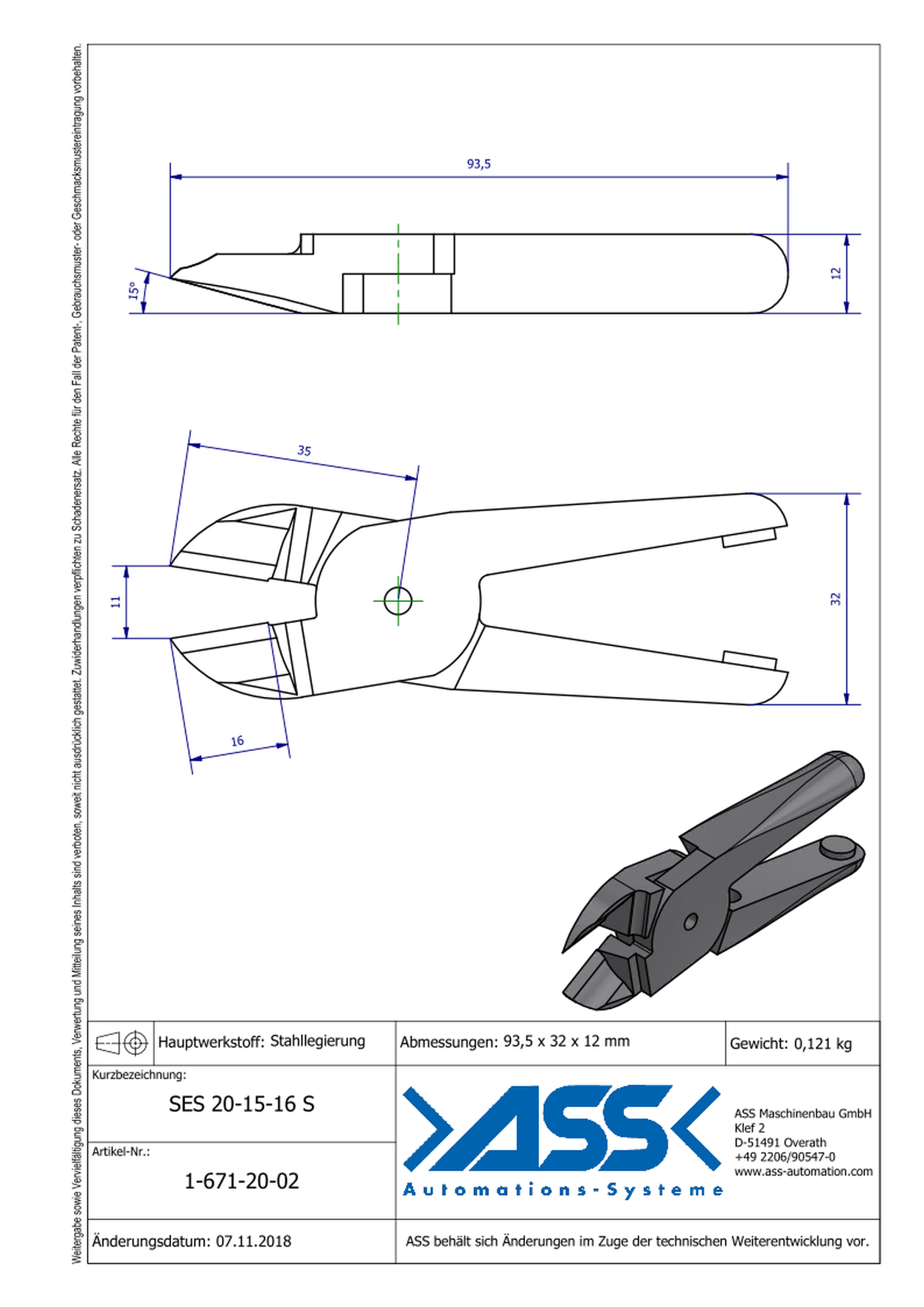 SES20-15-16S Nipper Blade Standard for ASN 20