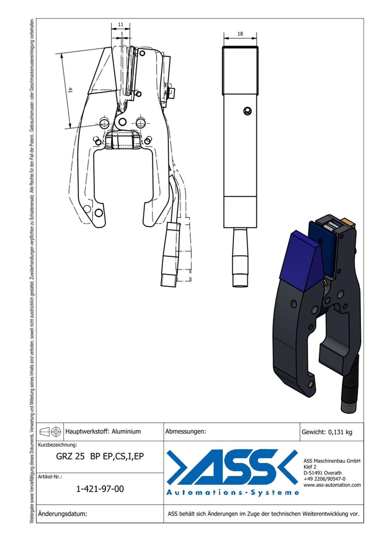 GRZ 25 Gripper Jaws EP,CS,I,EP Jaw Type: EP 90, blue / EP 90, blue + Sensor