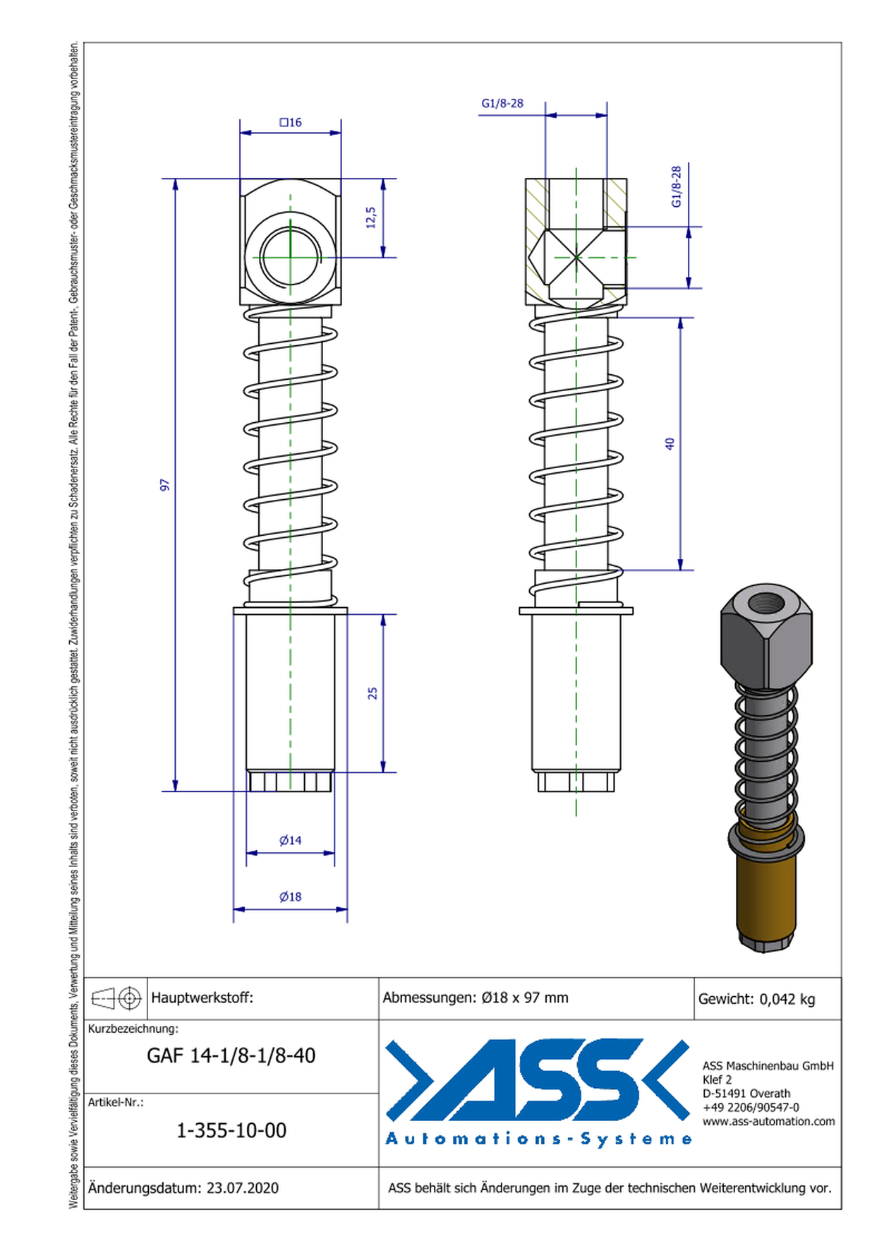 GAF 14-1/8-1/8-40 Spring Loaded Gripper Arm