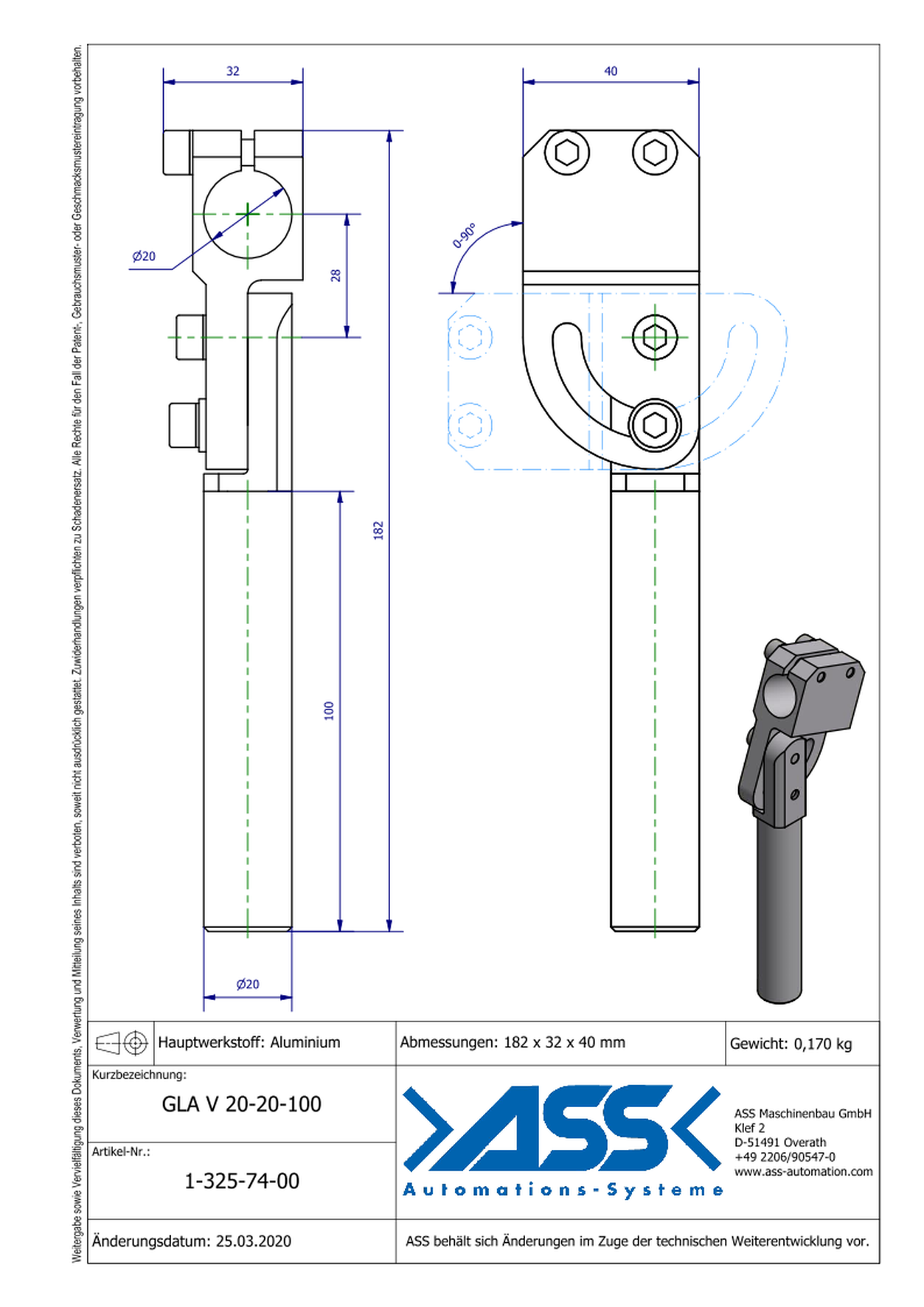 GLA V 20-20-100 Elbow Arm, reinforced