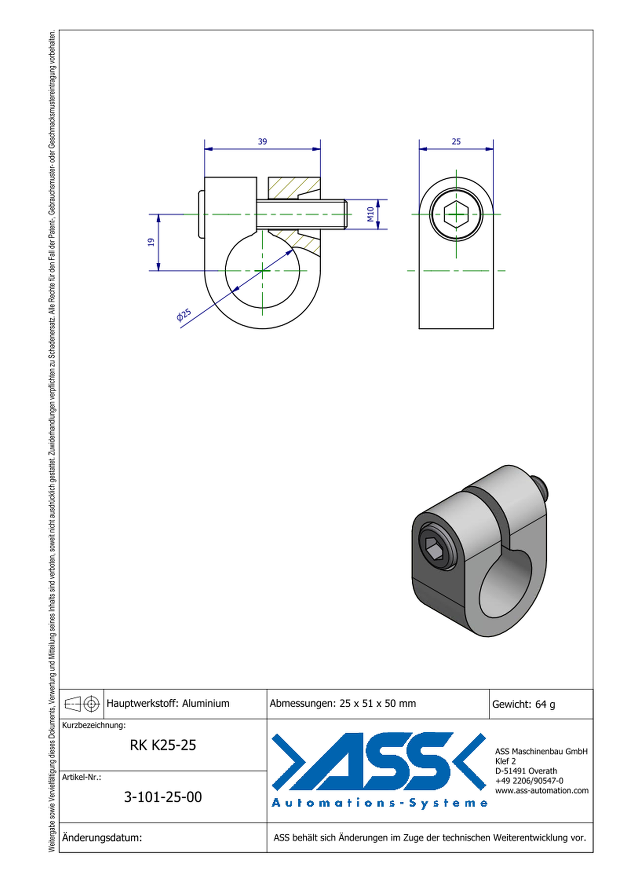 RK K25-20 clamp piece with cone 25 Ø20 