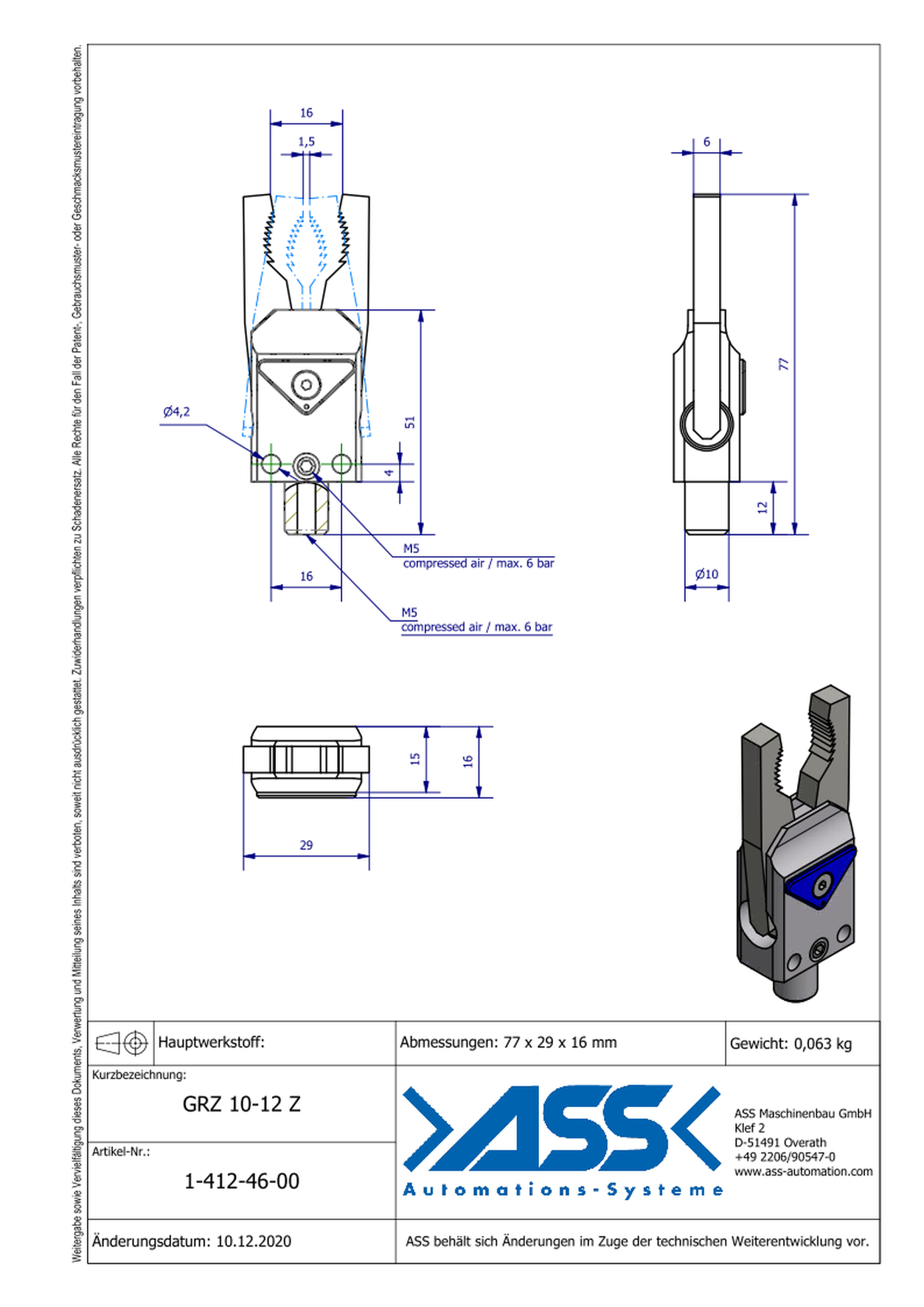 GRZ 10-12 Z Gripper with Jaw Type: both sides toothed, chamfer