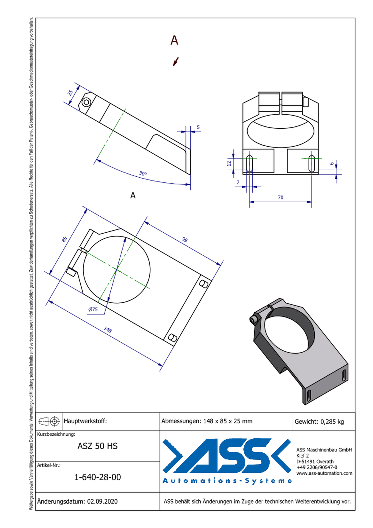 ASZ 50 HS Mounting Bracket for ASN