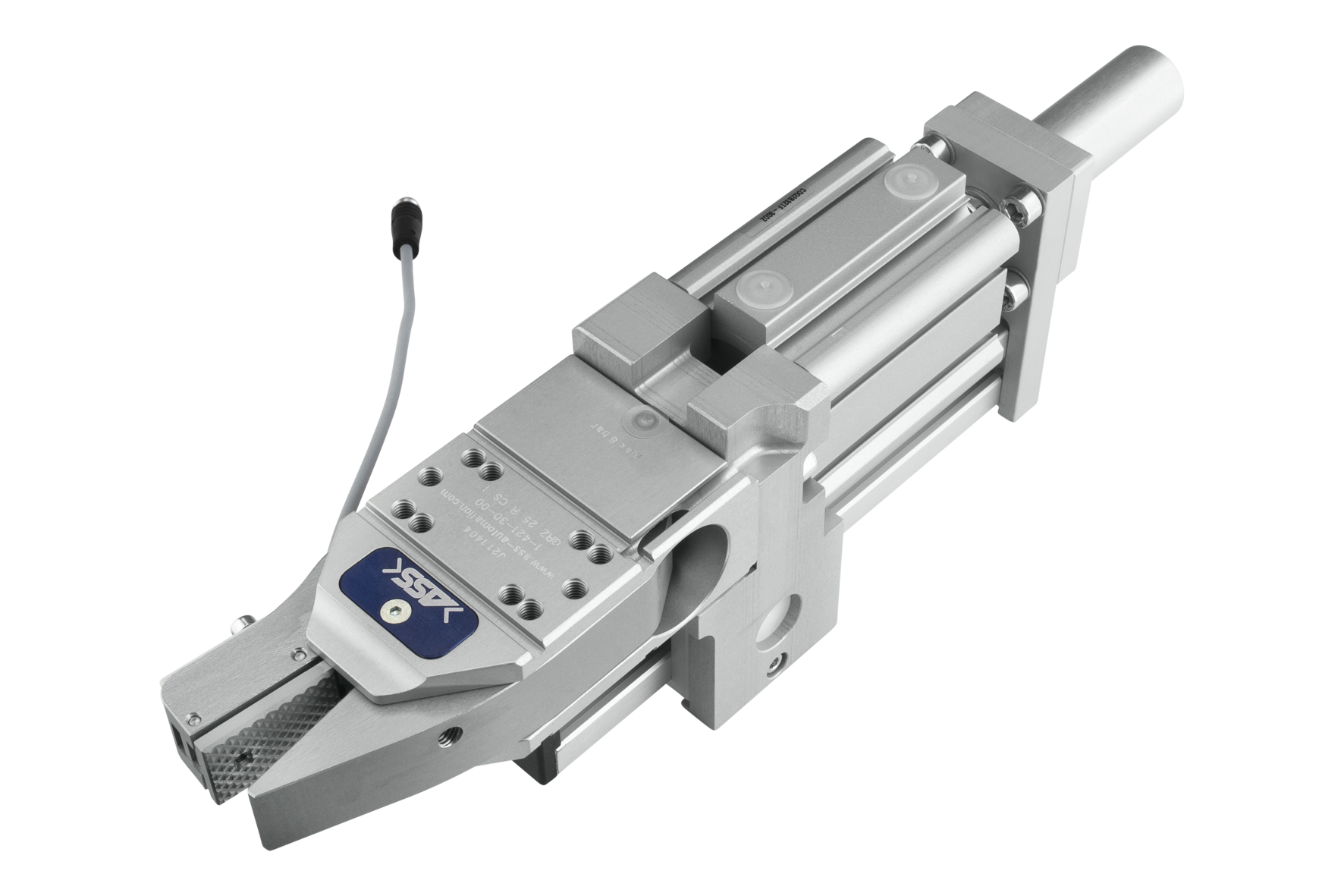 HUZ 25-30 CS mit Option  Gripper 25 with Stroke Model: single stroke, Stroke: 30 mm, Piston Ø: 25 mm; 32 mm, Jaw type: chequered / query, Connection: plug M8, Signal output: PNP