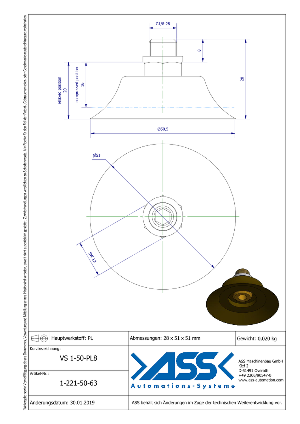 VS 1-50-PL8 Vaccum Cup, 1 Bellow