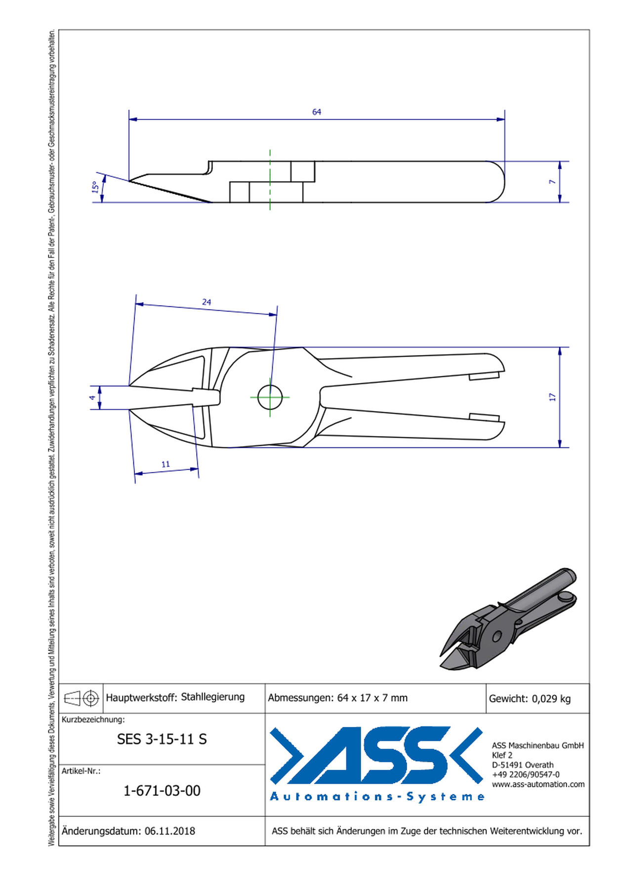 SES3-15-11S Nipper Blade Standard for ASN 3