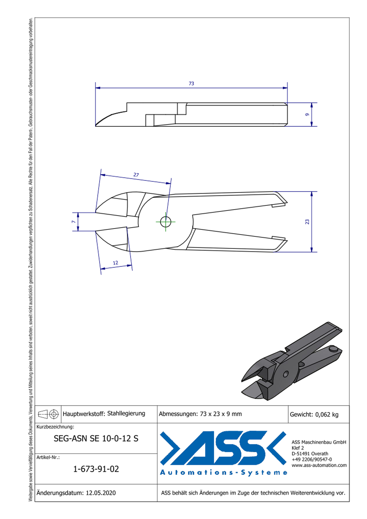 SEG-ASN-SE10-0-12S Nipper Blade, Straight Form for ASN SE 10