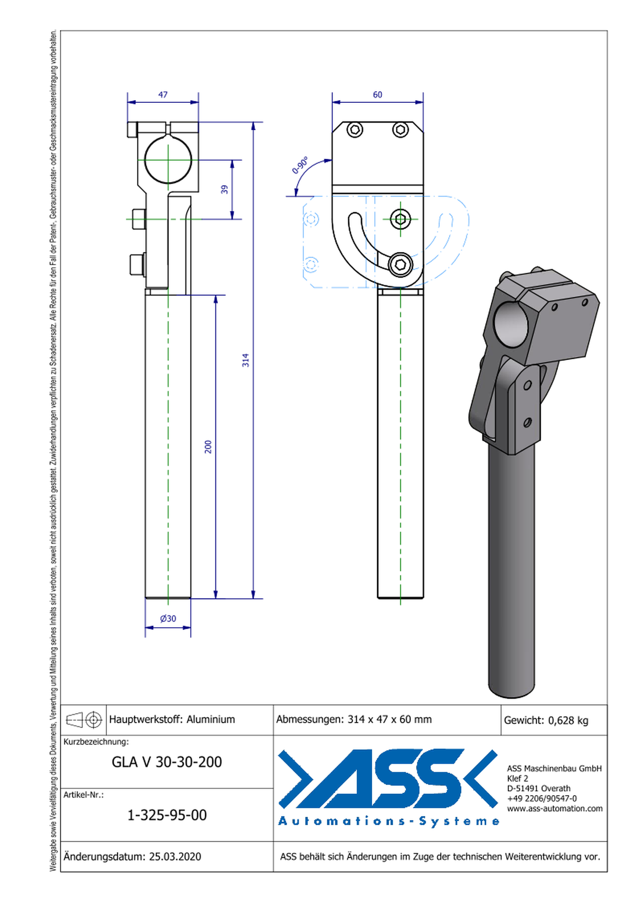 GLA V 30-30-200 Elbow Arm, reinforced