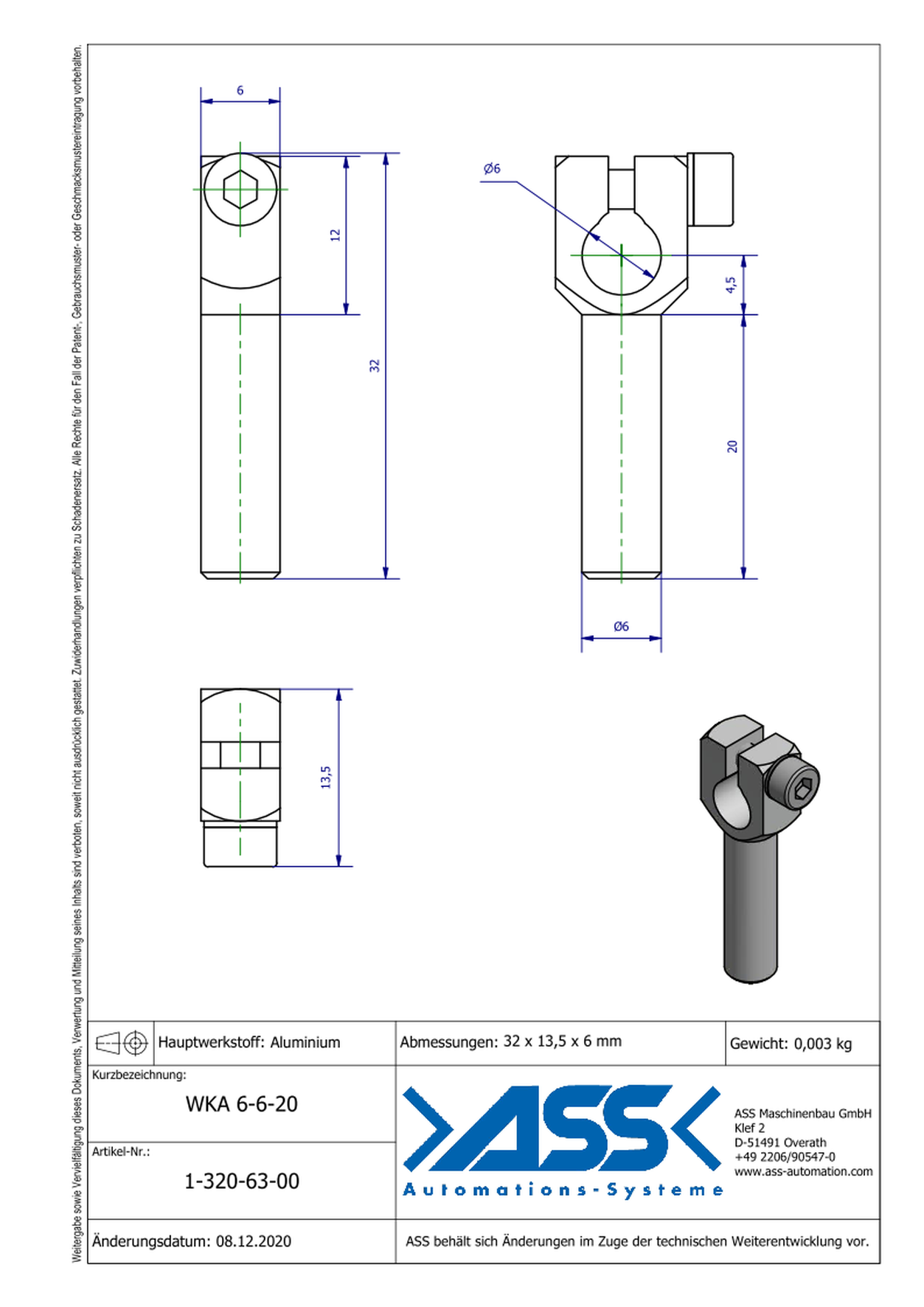 WKA 6-6-20 Angle Arm, Micro Series