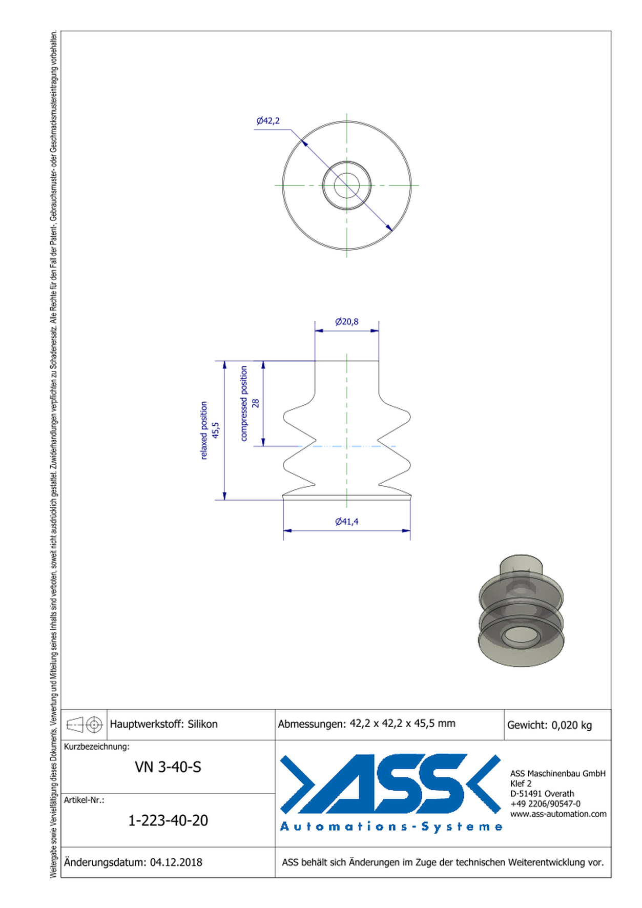 VN 3-40-S Suction Cup, 3 Bellows