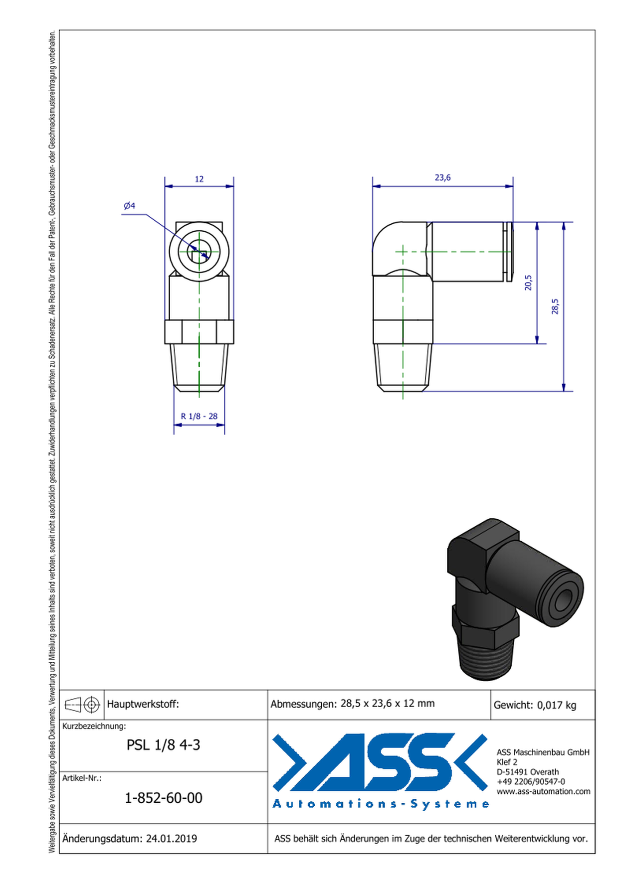 PSL 1/8 4-3 Quick Connector for PSS