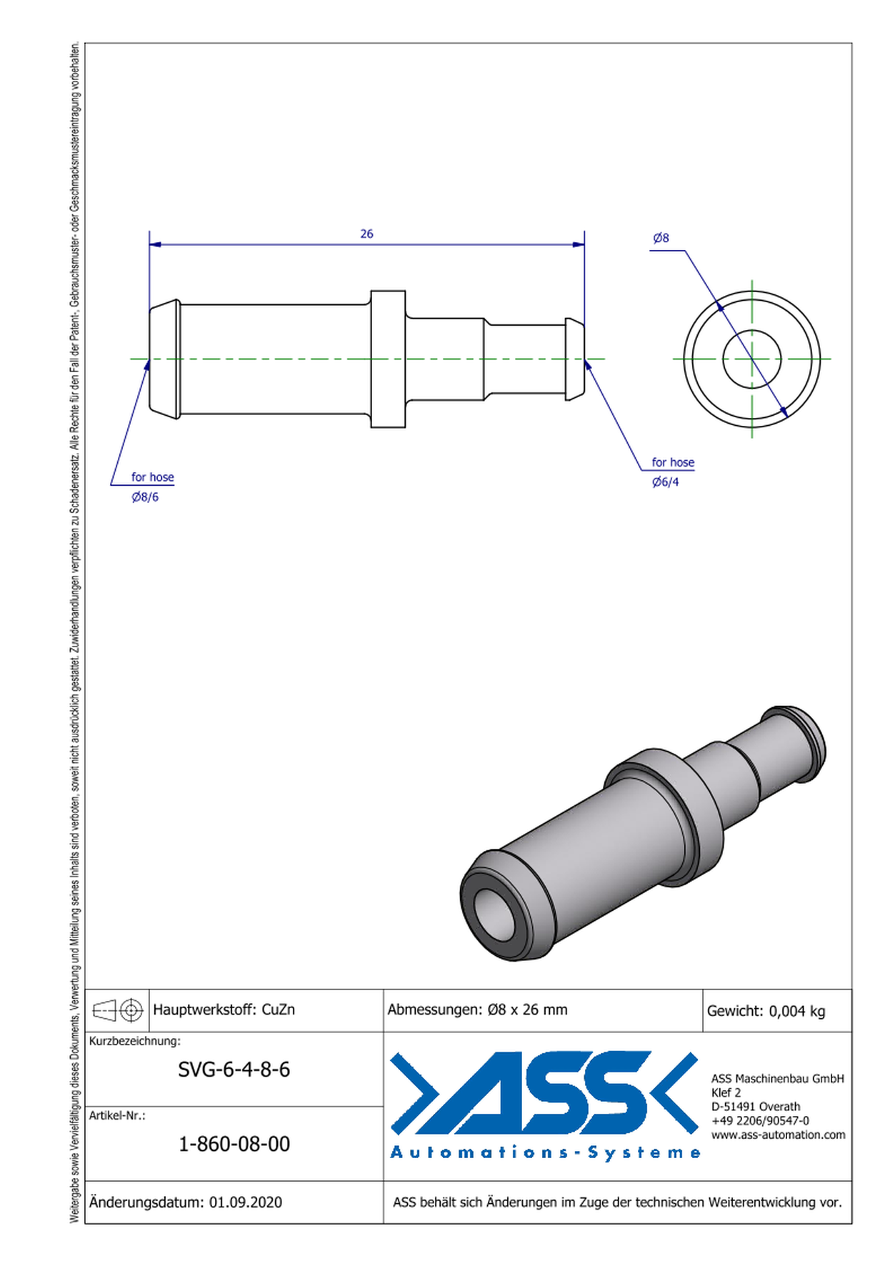 SVG 6-4-8-6 Straight Hose Connector for PSS