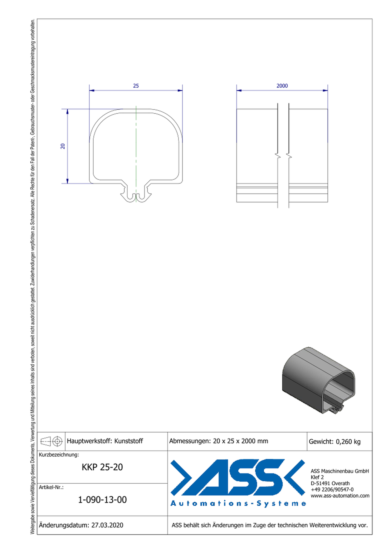 KKP 25-20 Cable Channel for profiles 2000 mm