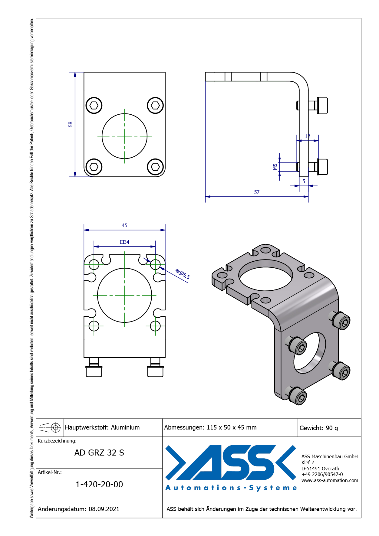 AD GRZ 32 S  Side Mounting Adapter for GRZ 32