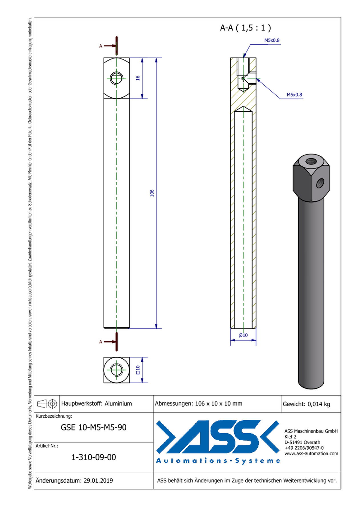 GSE 10-M5-M5-90 Gripper Arm for Vacuum Cups