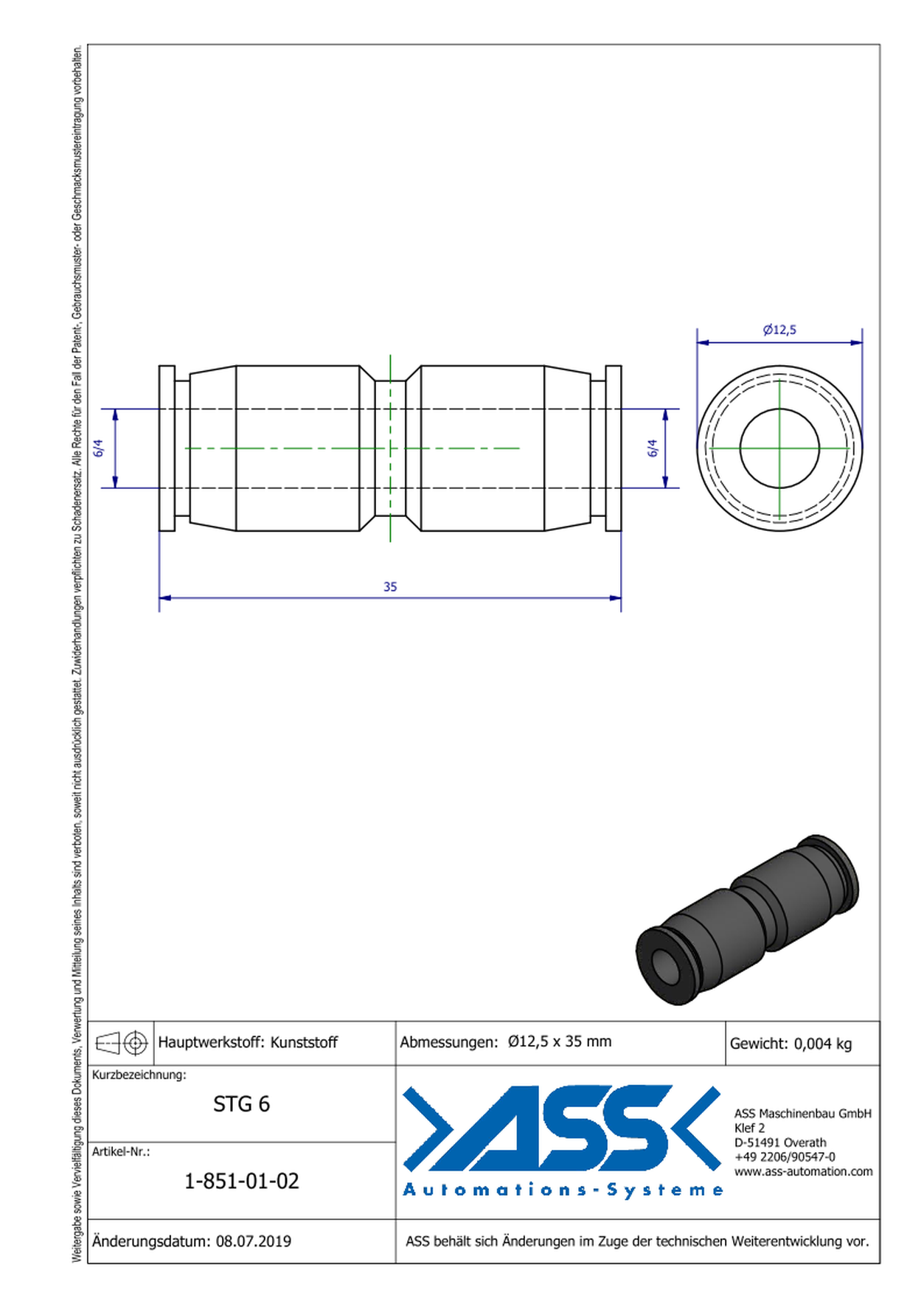 STG 6 Straight Quick Connector