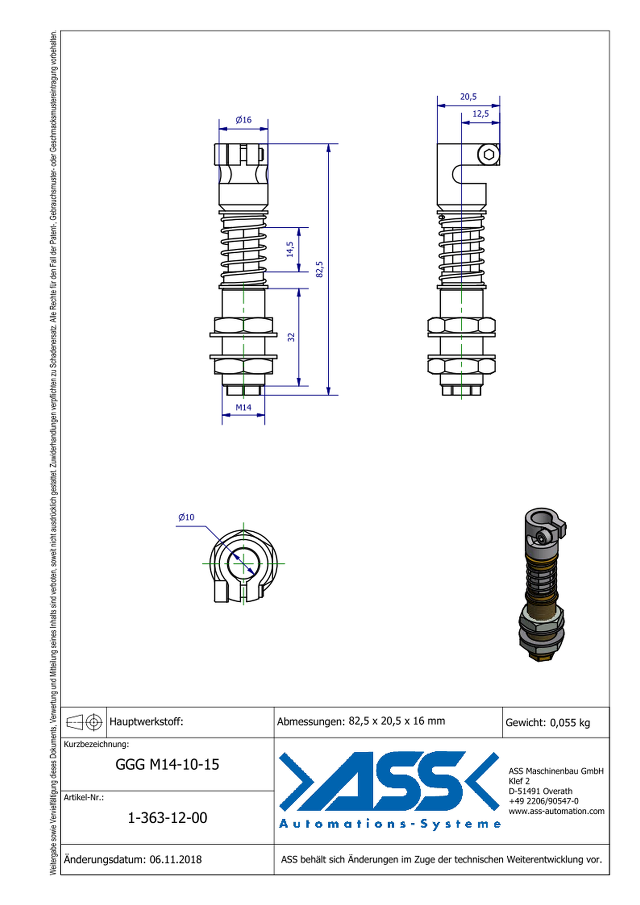 GGG M14-10-15 Spring Loaded Gripper Arm, for GRZ 