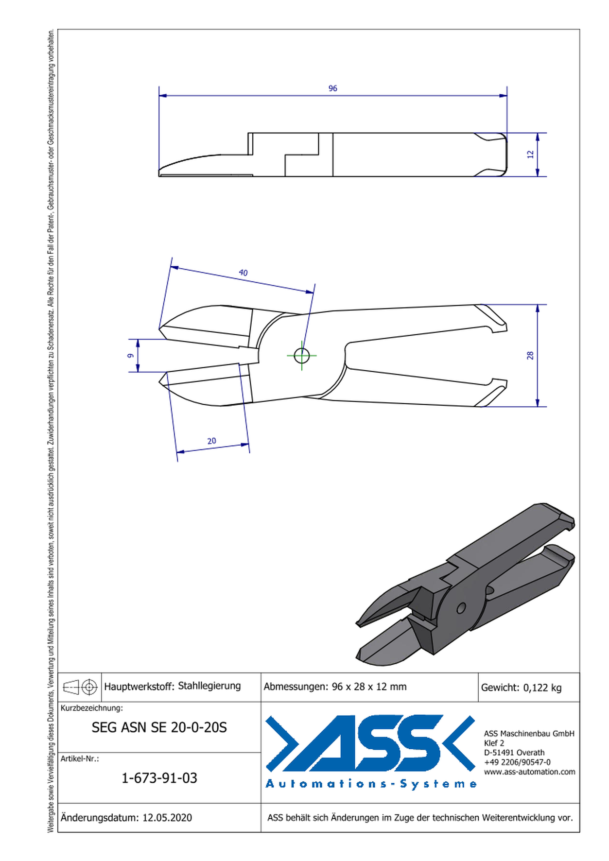 SEG-ASN-SE20-0-20S Nipper Blade, Straight Form for ASN SE 20