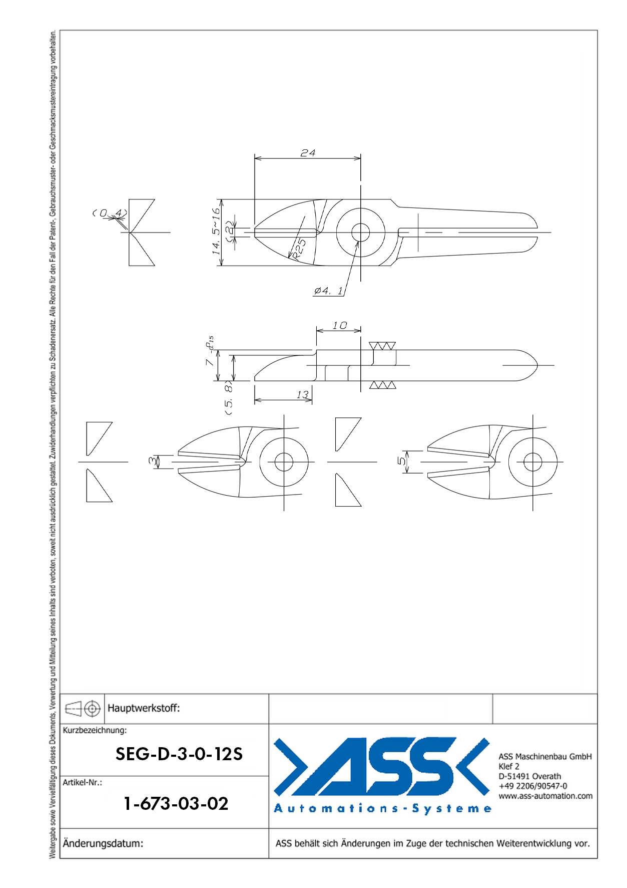 SEG30/50-0-41S Magnet Nipper Blade Magnet Return, Straight Form Model: standard, Integrated magnet: no, Carbide: no, Cutting angle: 0°, Compatible to: ASN 3, Opening width: 3 mm, Size: 3