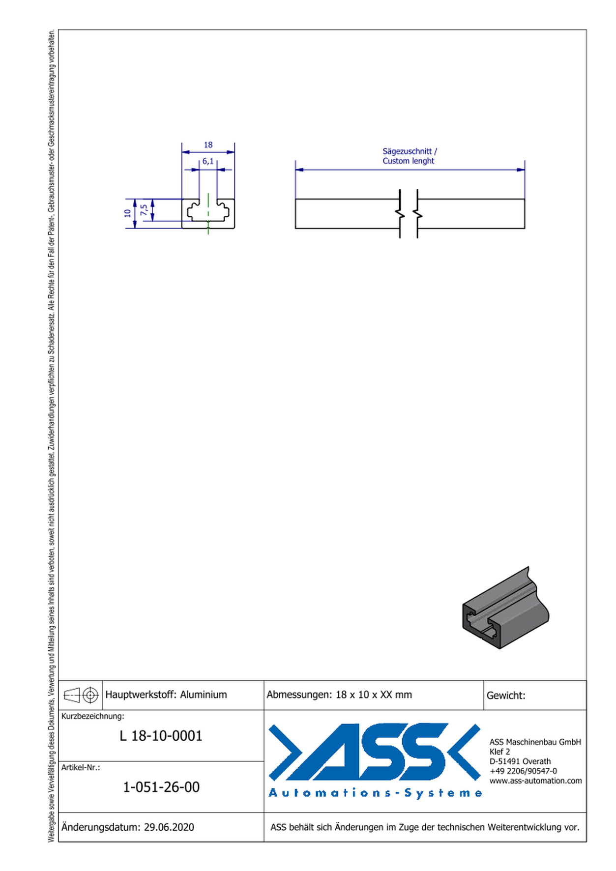 L 18-10-2000 Aluminiumprofile 2000 mm