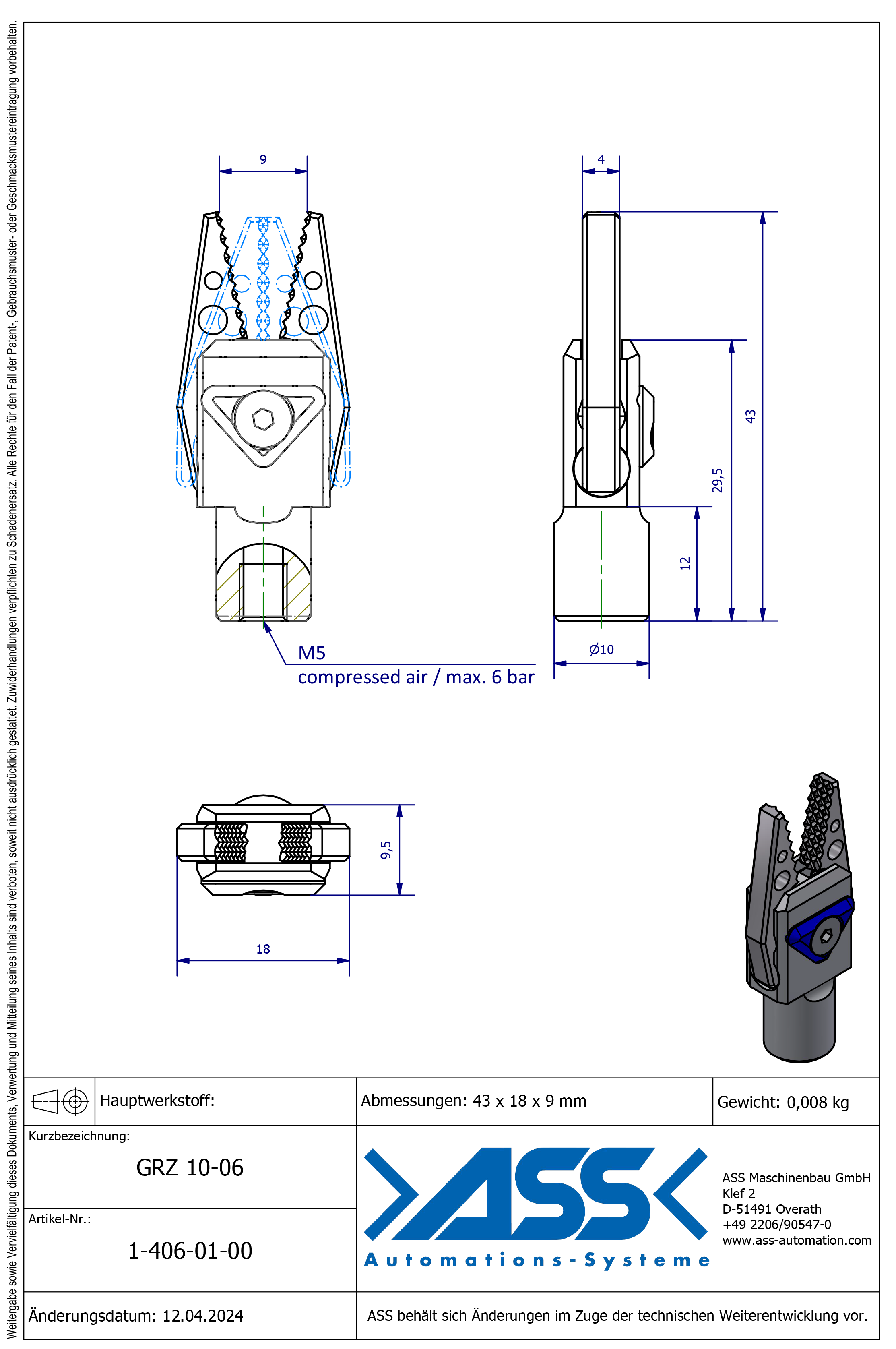 GRZ 10-06 Micro Gripper with Jaw Type: Chequered / Chequered