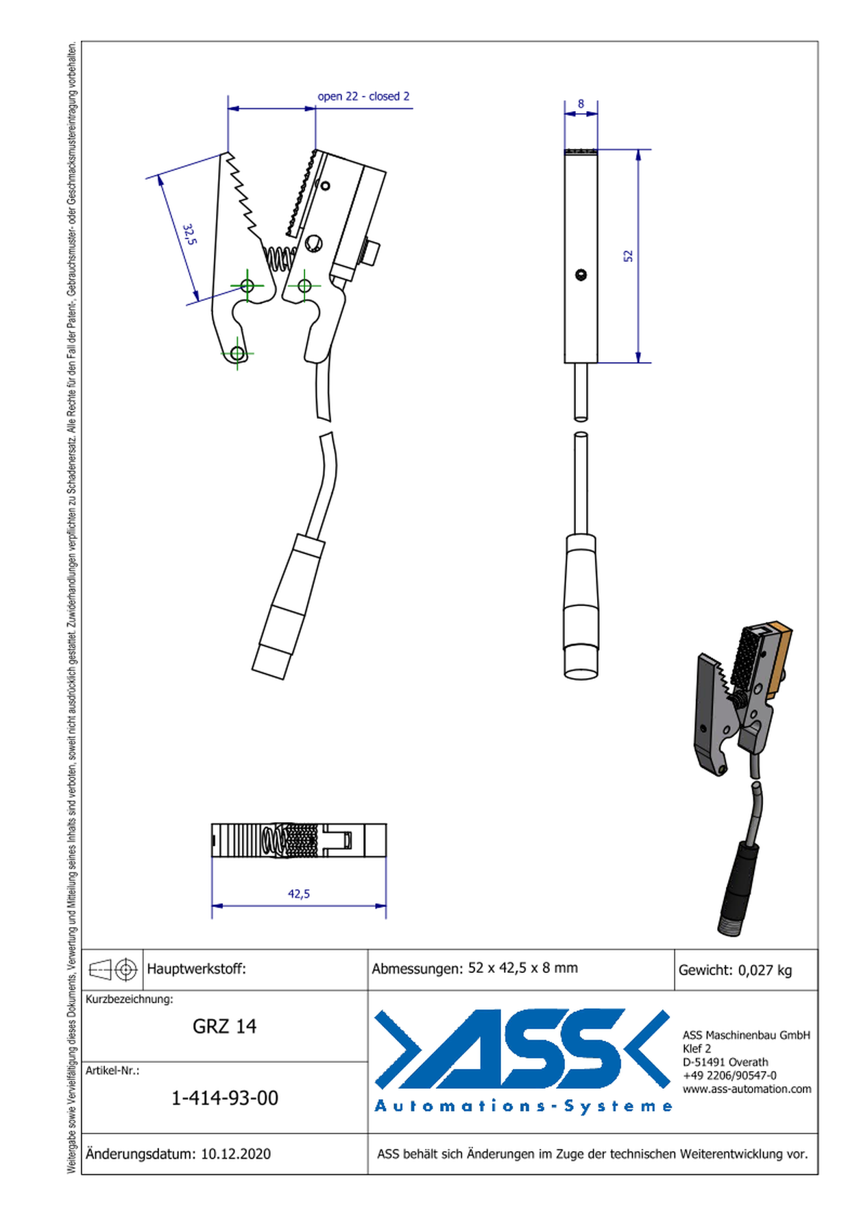 GRZ 14 Gripper Jaws S,CS,I,NPN Jaw Type: Saw Tooth / Sensor NPN