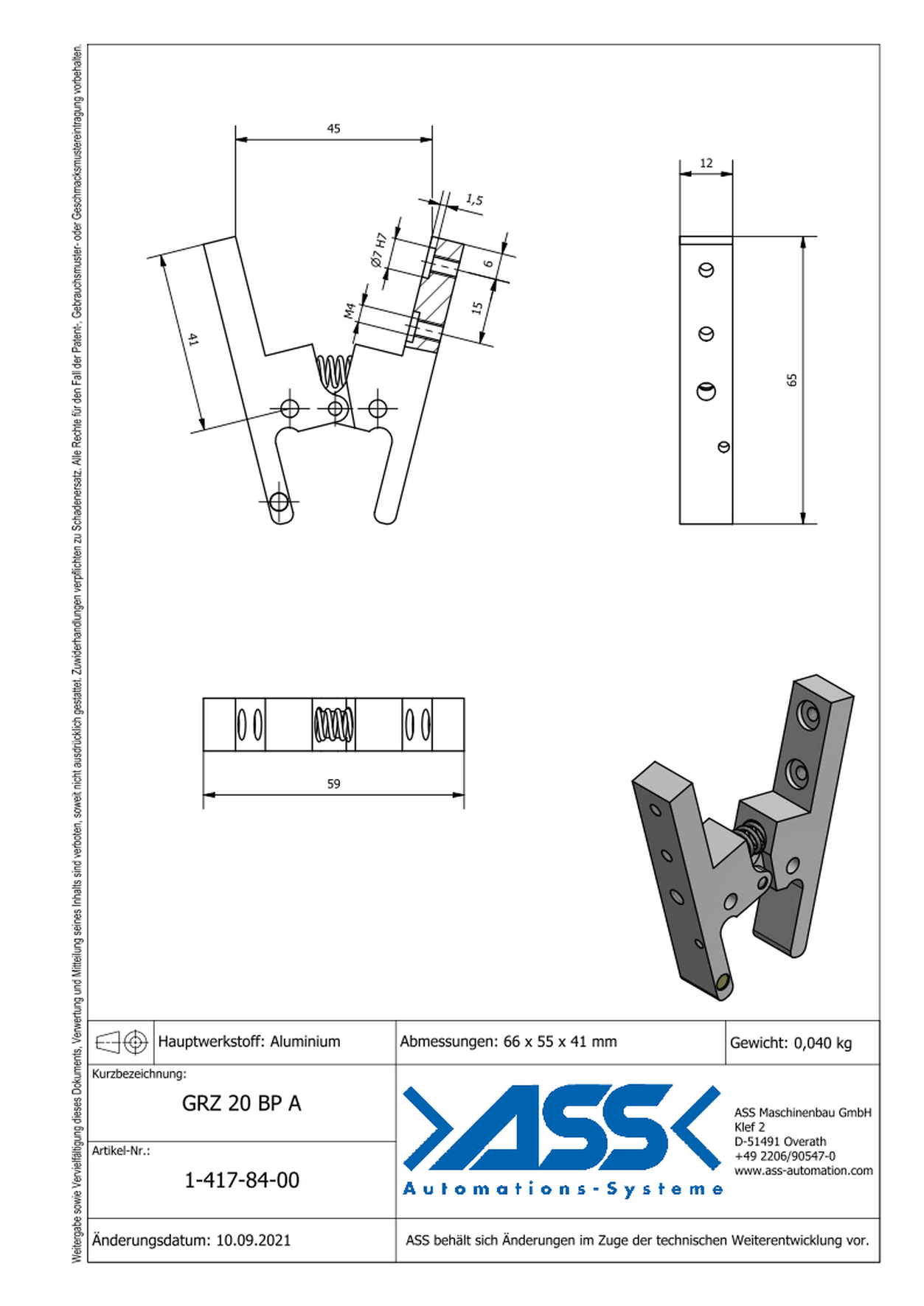 GRZ 20 Gripper Jaws A Jaw Type: Adapter Jaw / Adapter Jaw