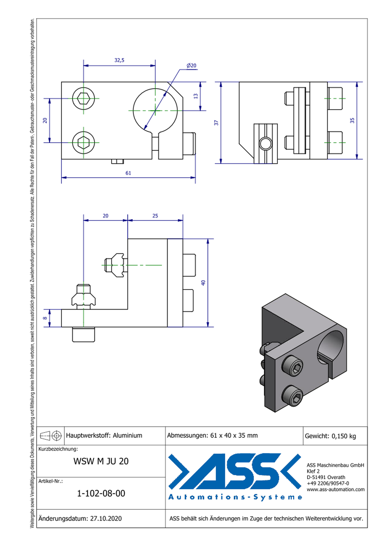 WSW M JU 20 Angle Clamp, mirrored