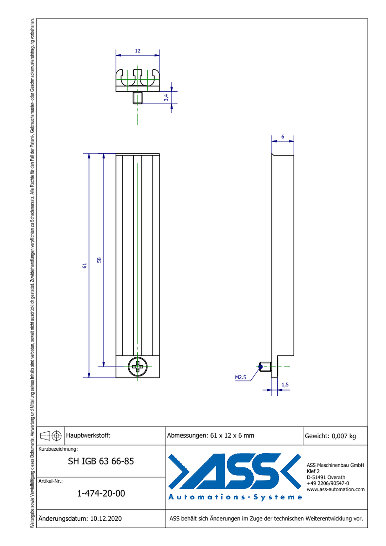 SH IGB 63 66-85 Sensor Bracket for IGB