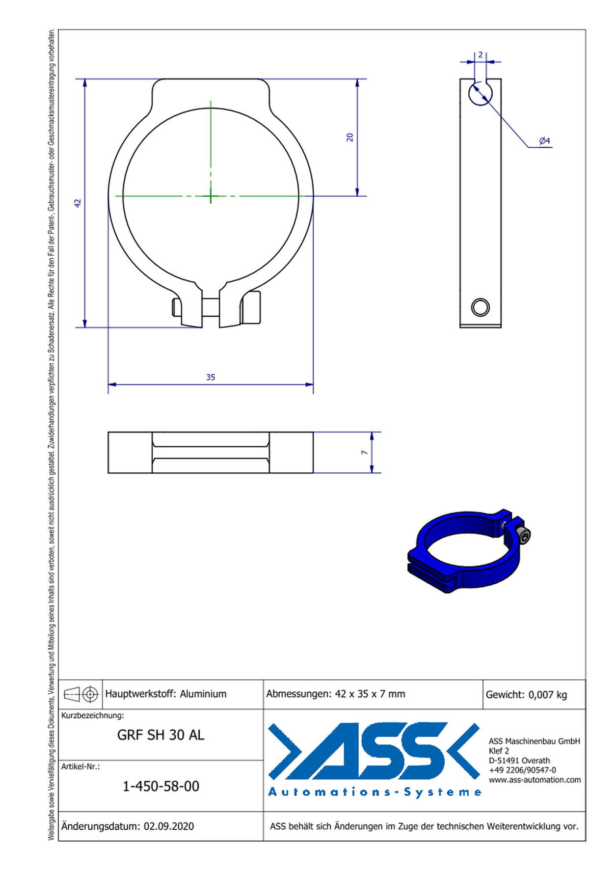 GRF SH 30 AL Sensor Bracket