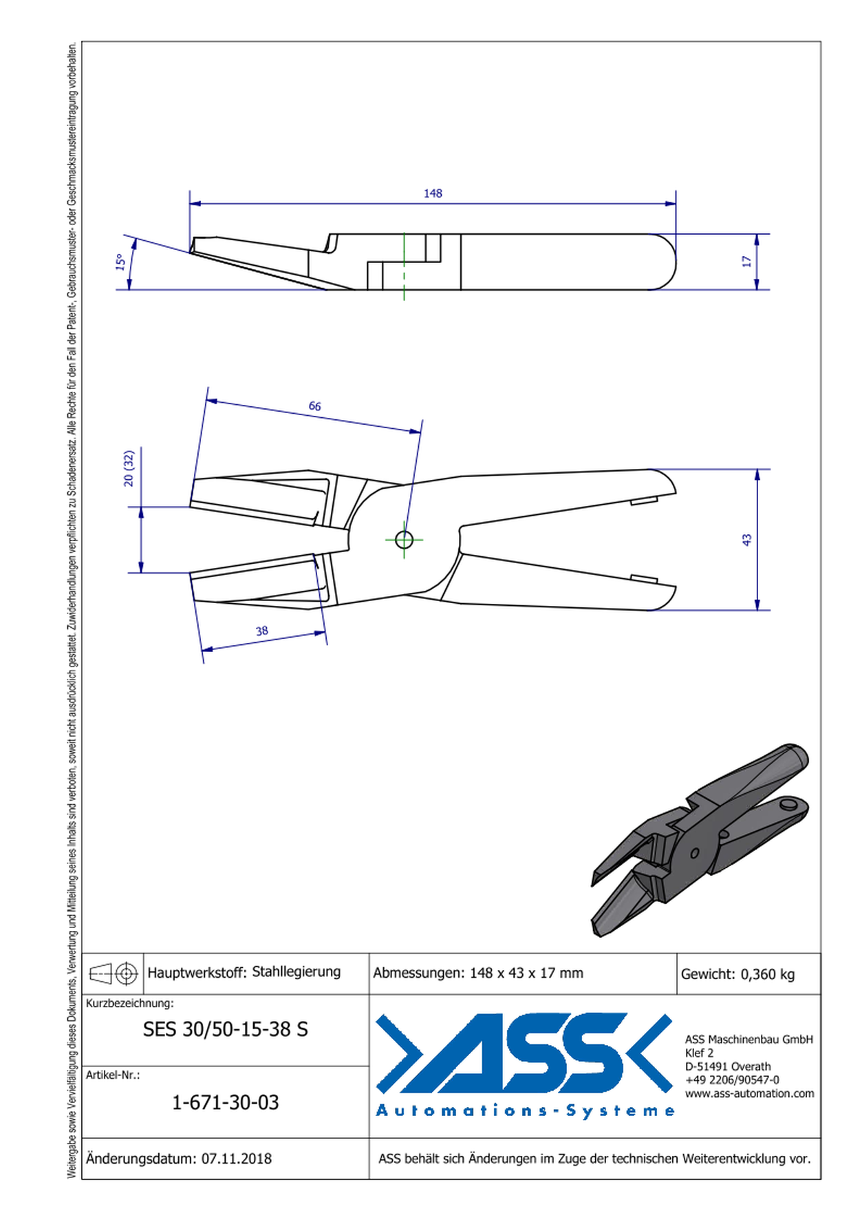 SES30/50-15-38S Nipper Blade Standard for ASN 30-50