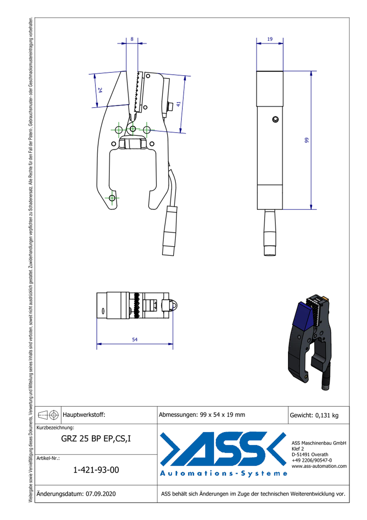 GRZ 25 Gripper Jaws EP,CS,I Jaw Type: EP Coating, blue / Sensor