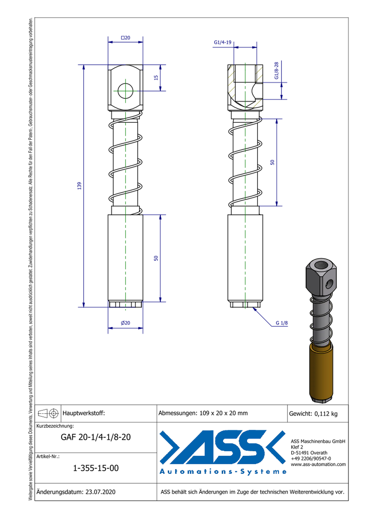 GAF 20-1/4-1/8-20 Spring Loaded Gripper Arm