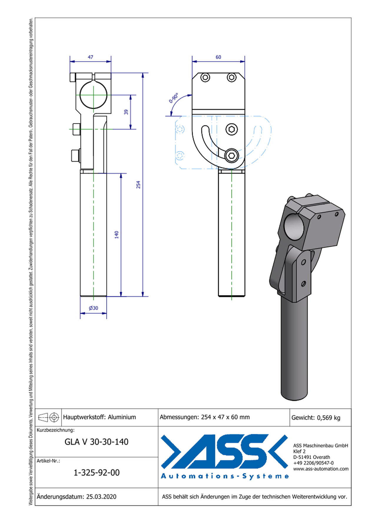 GLA V 30-30-140 Elbow Arm, reinforced