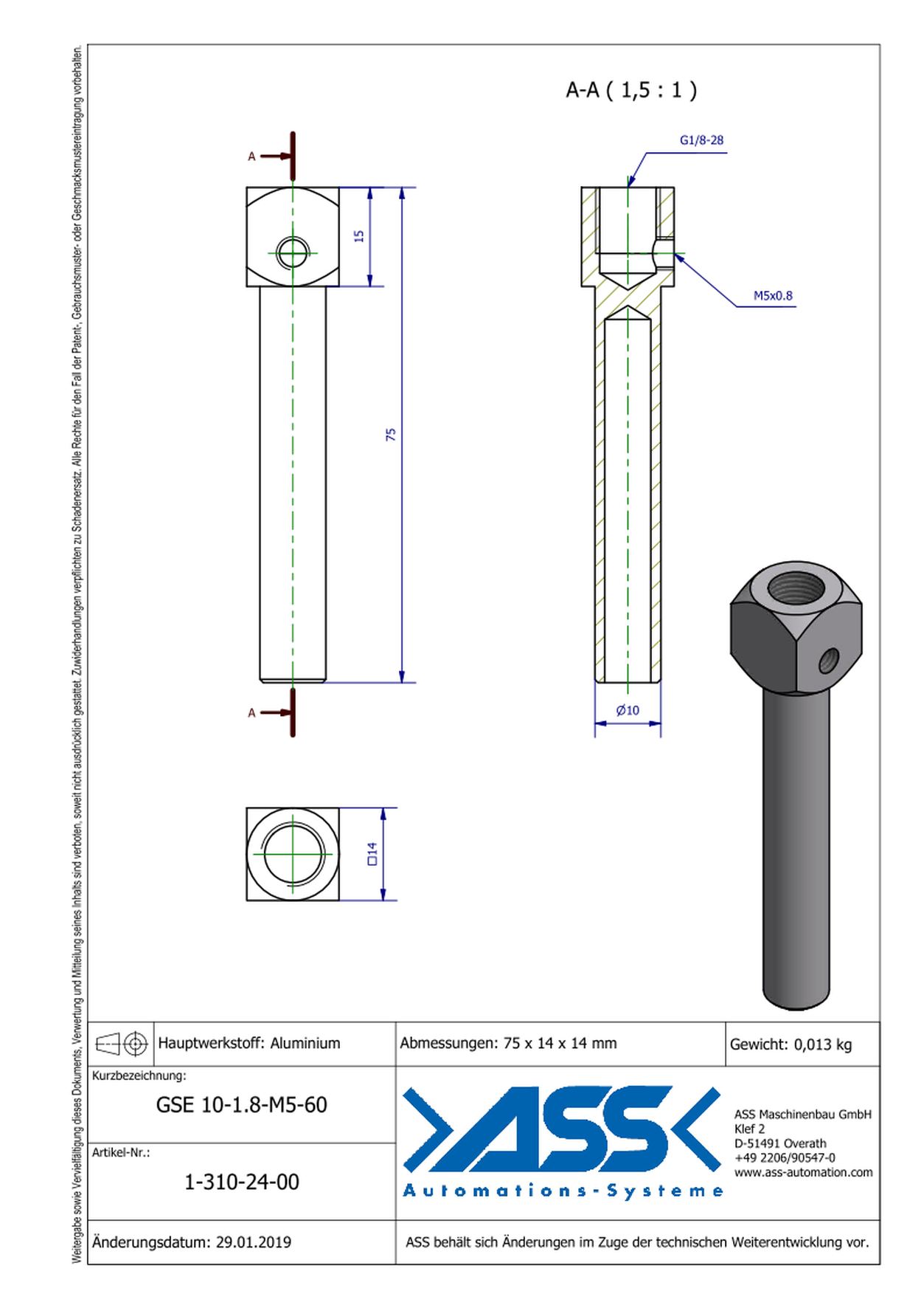 GSE 10-1/8-M5-60 Gripper Arm for Vacuum Cups