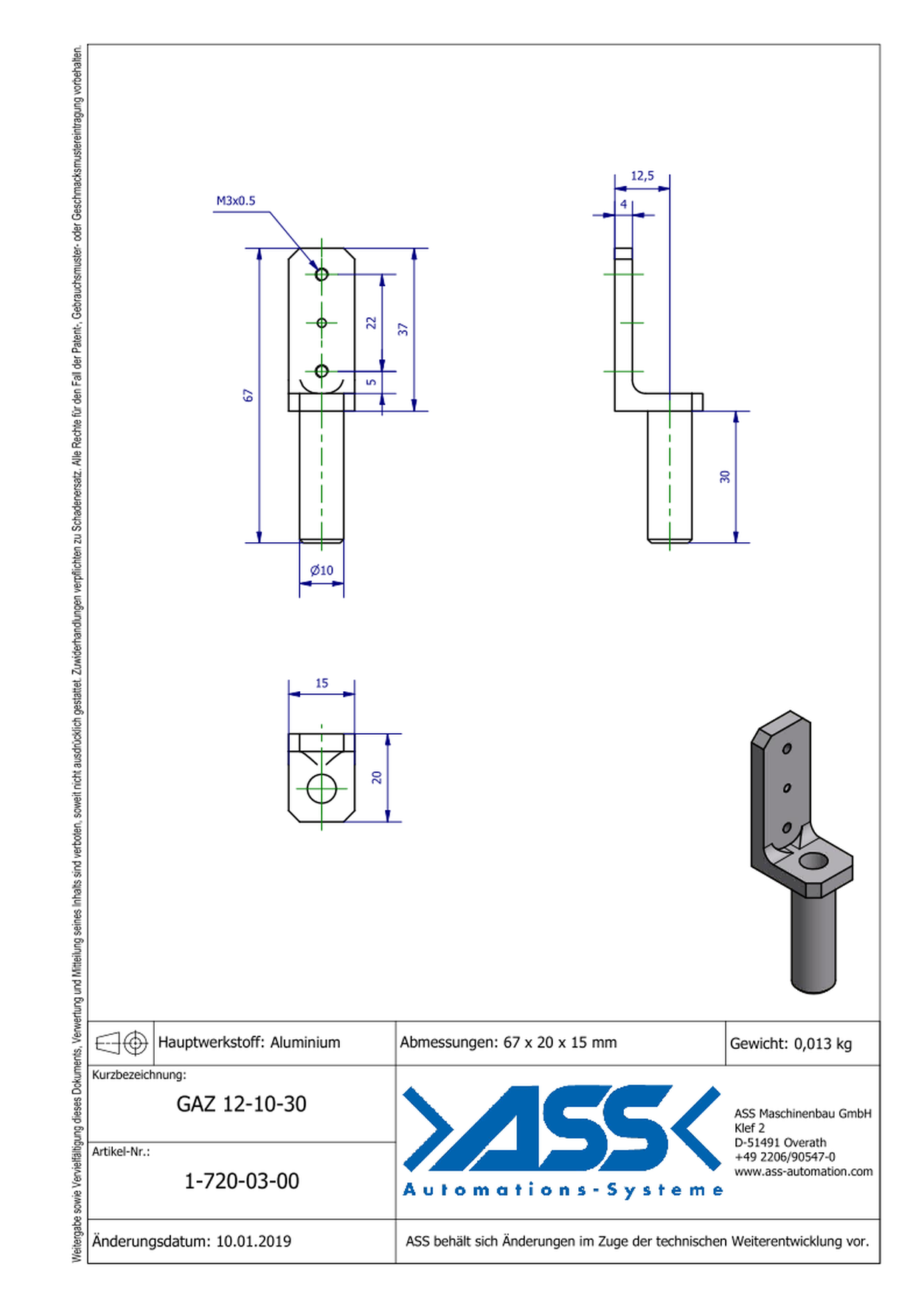 GAZ 12-10-30 Gripper Arm for Short Stroke Cylinder 