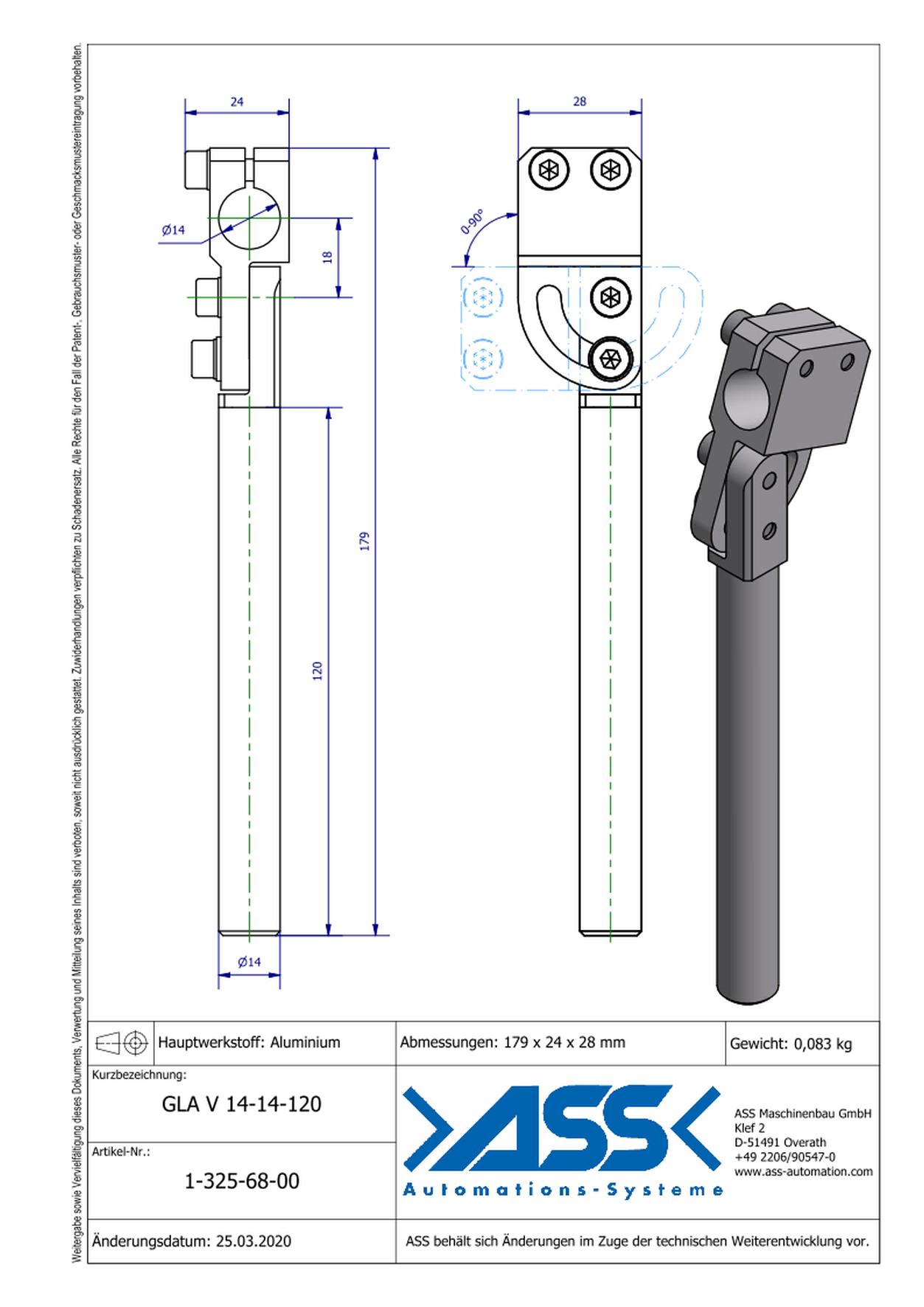 GLA V 14-14-120 Elbow Arm, reinforced