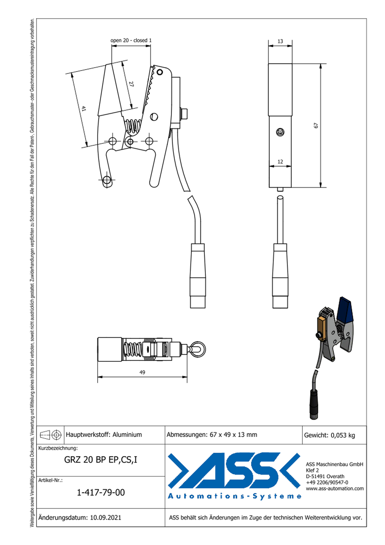 GRZ 20 Gripper Jaws EP,CS,I Jaw Type: EP Coating, blue / Sensor