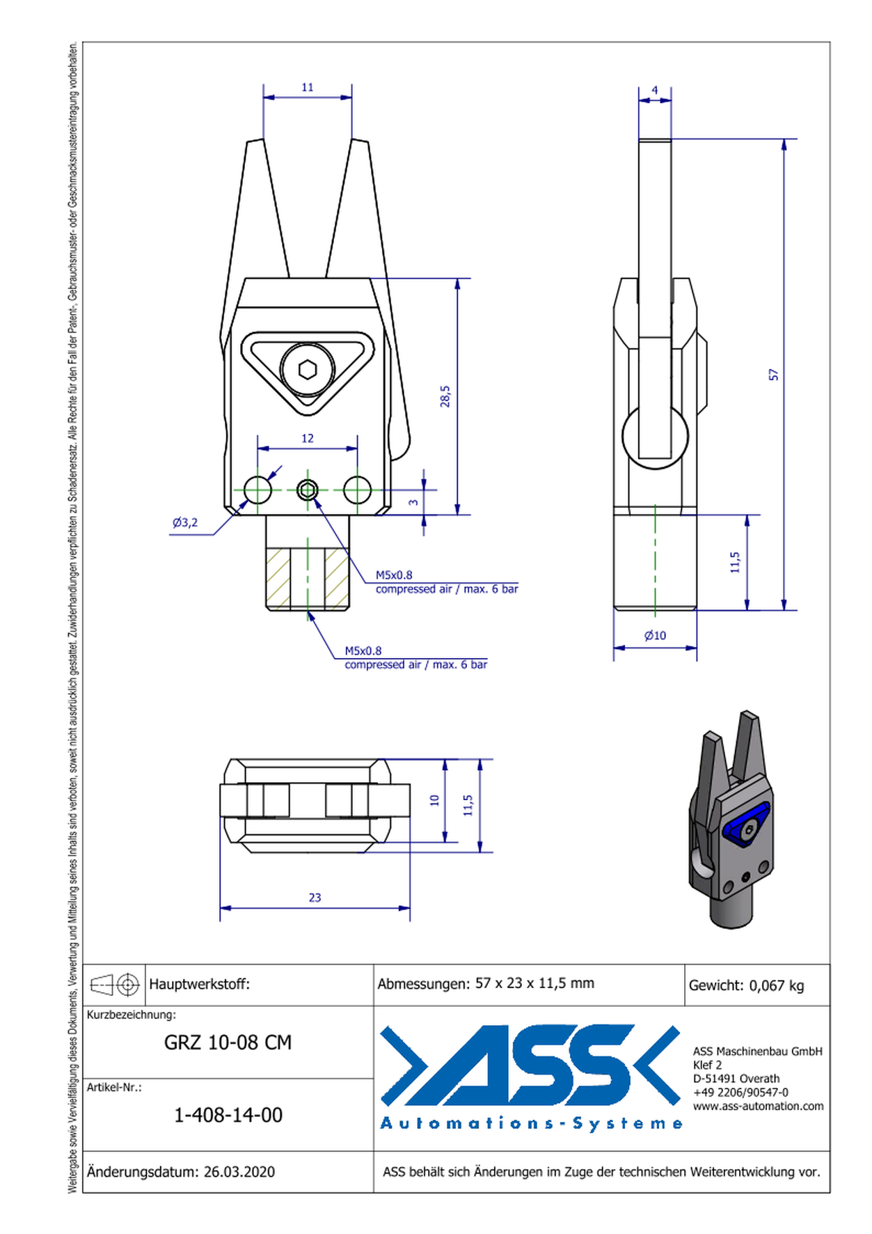 GRZ 10-08 CM  Gripper with Jaw Type: Chequered / Chequered