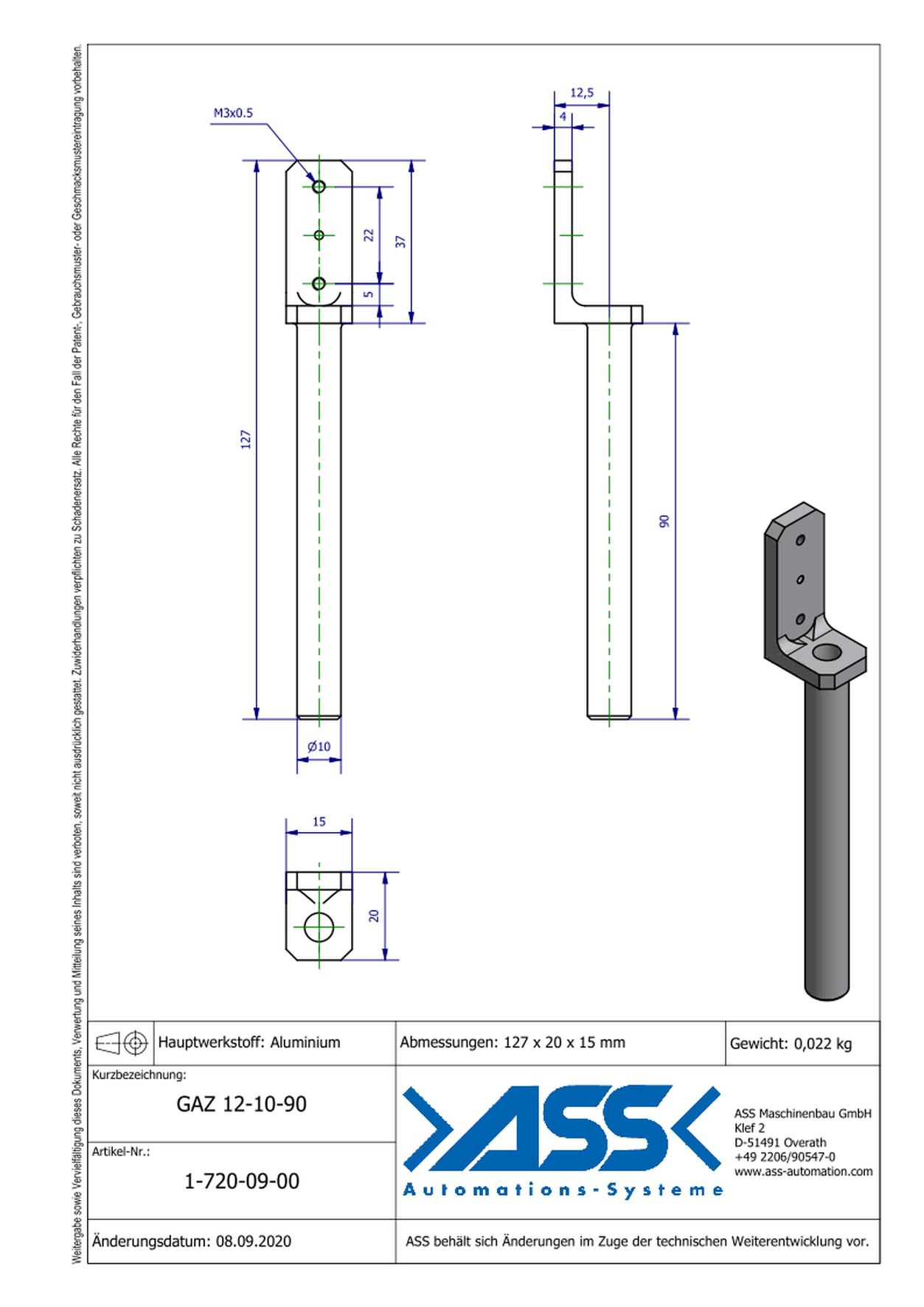 GAZ 12-10-90 Gripper Arm for Short Stroke Cylinder 