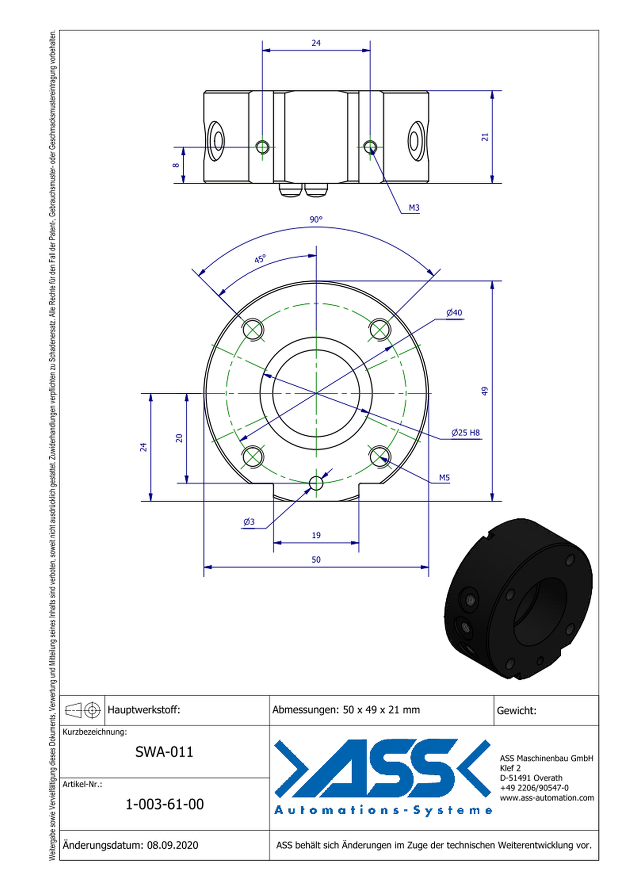 SWA-011 Quick Change system, Gripper Side