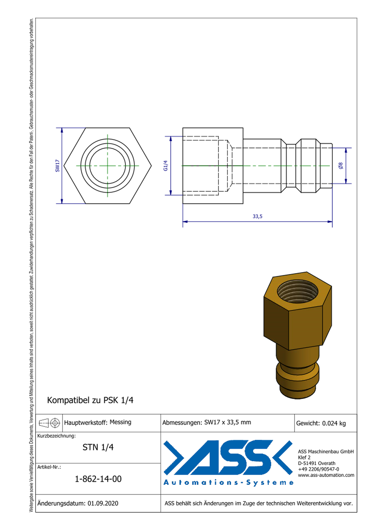 STN 1/4 Plug-In Nipple